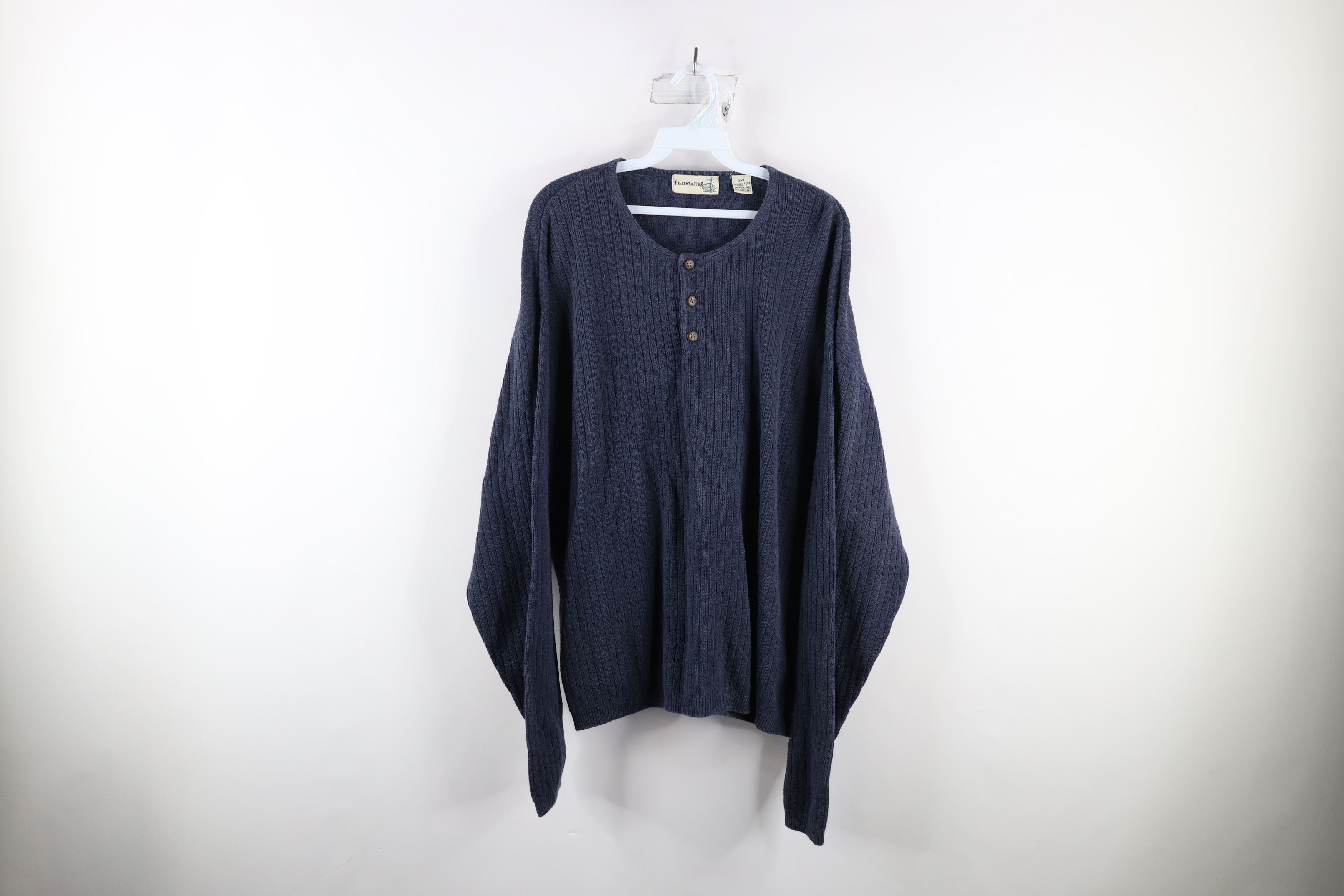 Vintage 90s Streetwear Cotton Ribbed Knit Henley Sweater