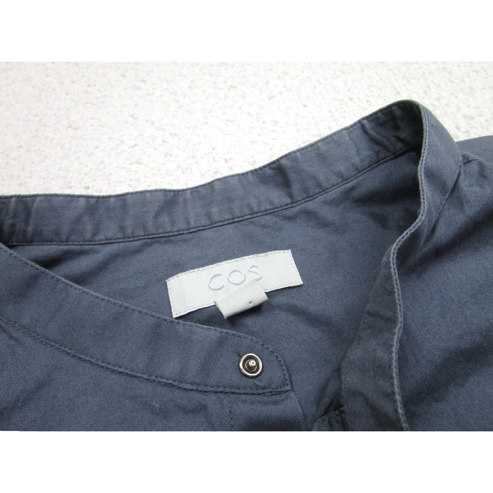Cos COS Men XL Blue Band Collar Poplin Dress Shirt Long Sleeve Stretch Cotton Size 46R - 7 Thumbnail