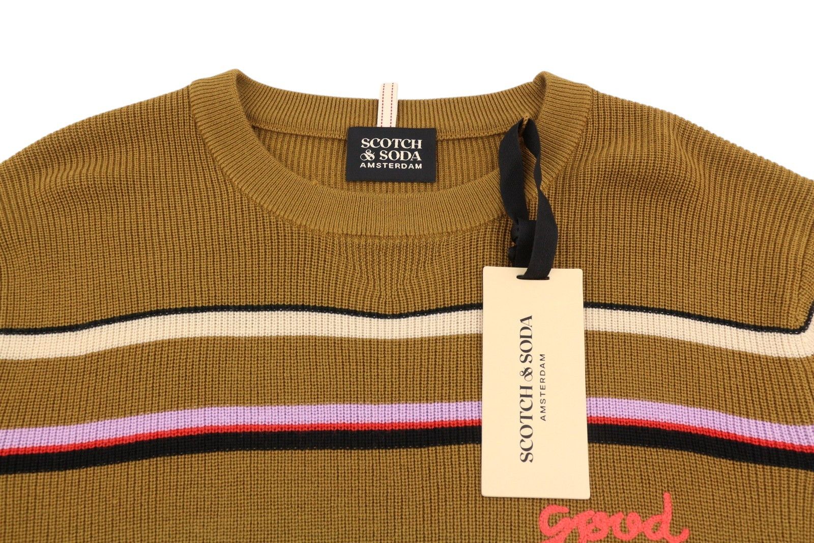 Scotch & Soda L Brown Striped Wool Crew Neck Jumper 88570 Size US L / EU 52-54 / 3 - 4 Thumbnail