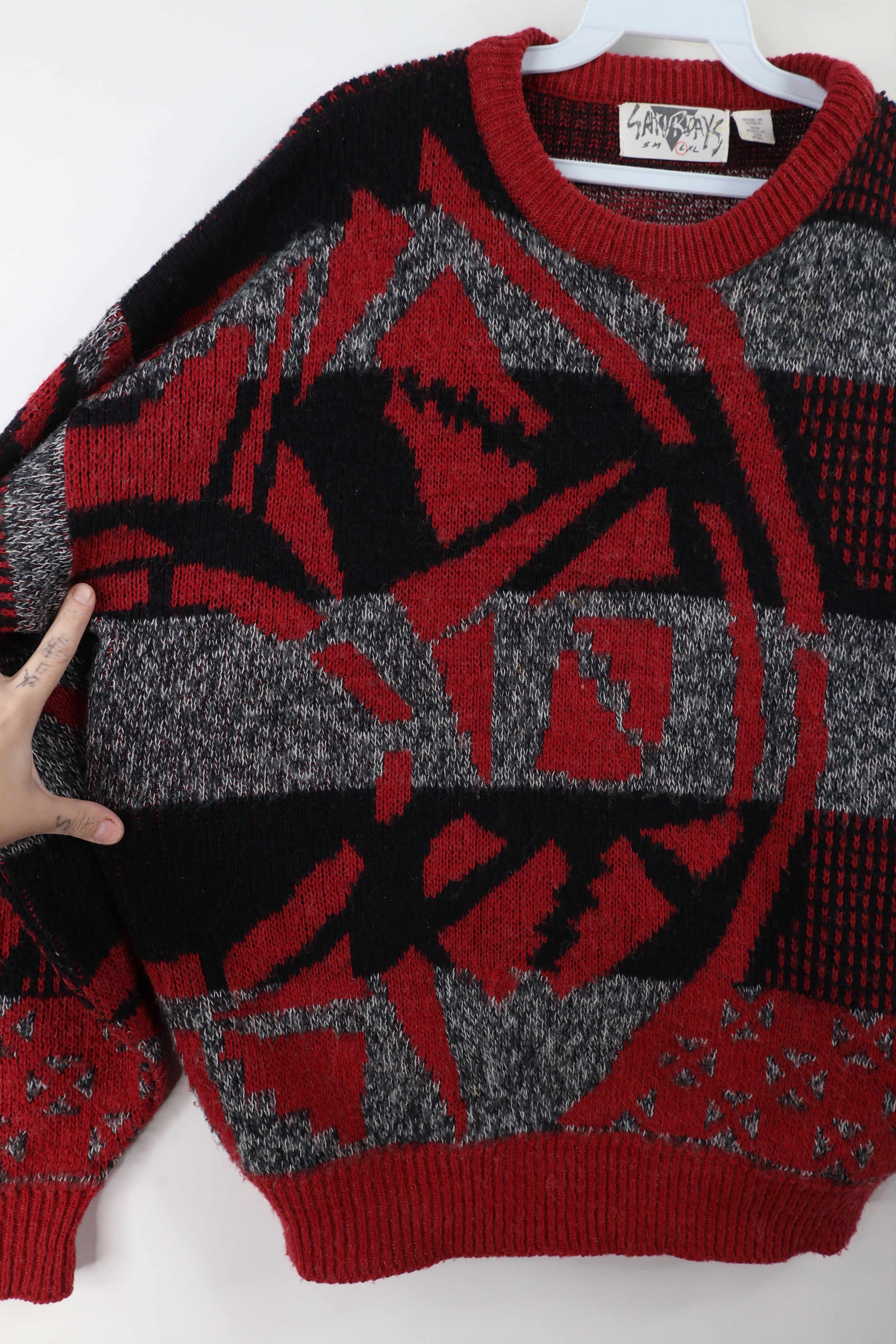 Vintage Vintage 90s Streetwear Blend Abstract Checkered Knit Sweater Size L / US 10 / IT 46 - 5 Thumbnail