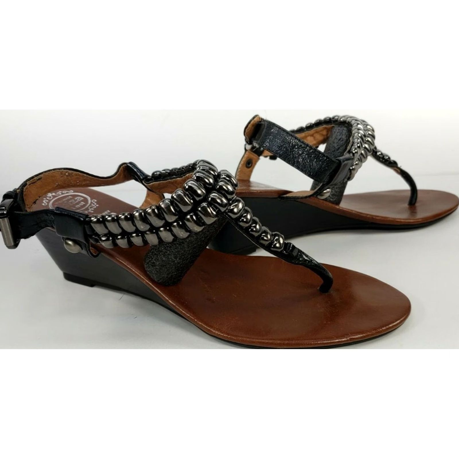 Jeffrey Campbell JEFFREY CAMPBELL Ibiza Last T Strap Sandals Black Leather Studs Wedge Size 8.5M Womens Size US 9 / IT 39 - 6 Thumbnail