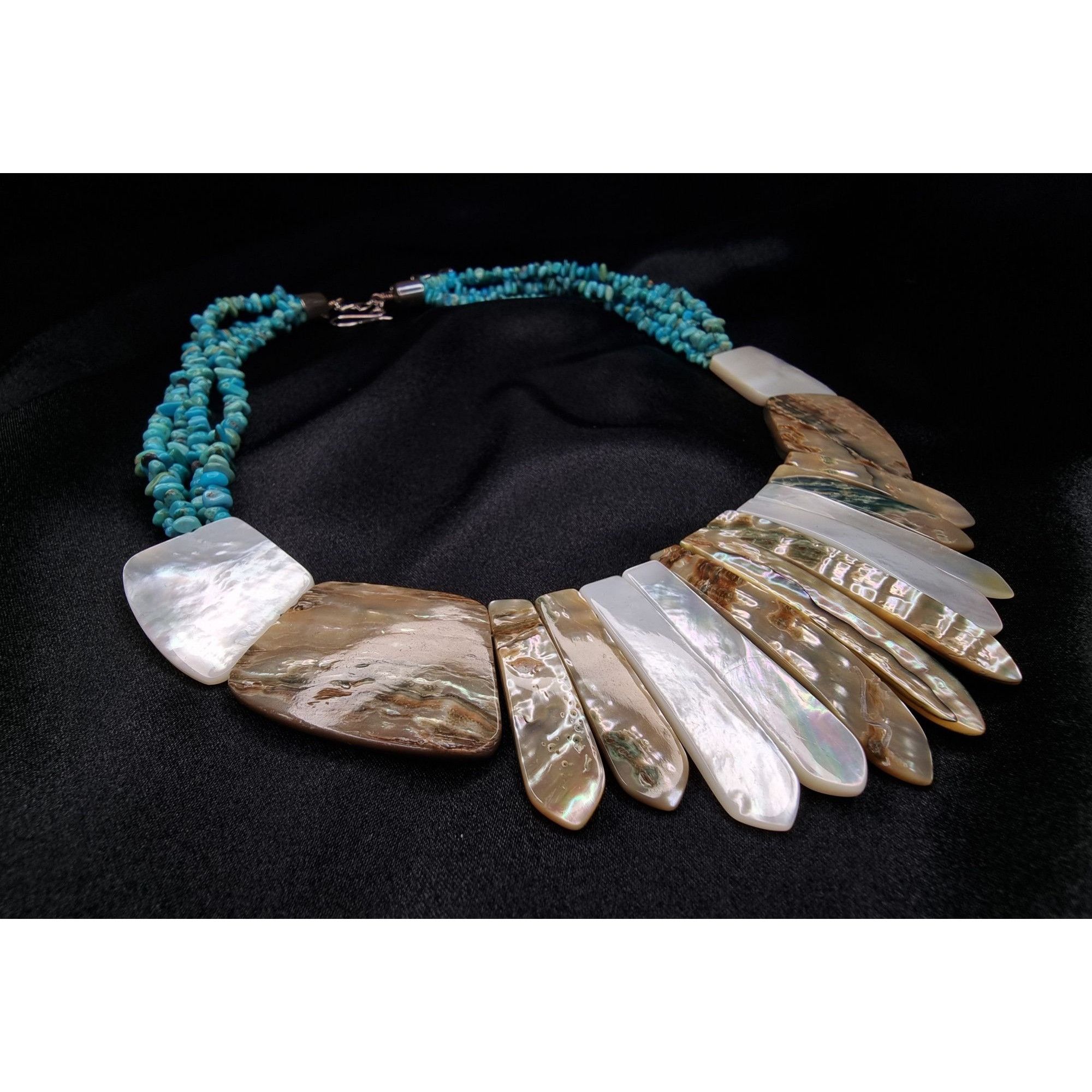 Vintage Jay King 925 Sterling Silver Turquoise & Mother Of Pearl Nec Size ONE SIZE - 4 Thumbnail
