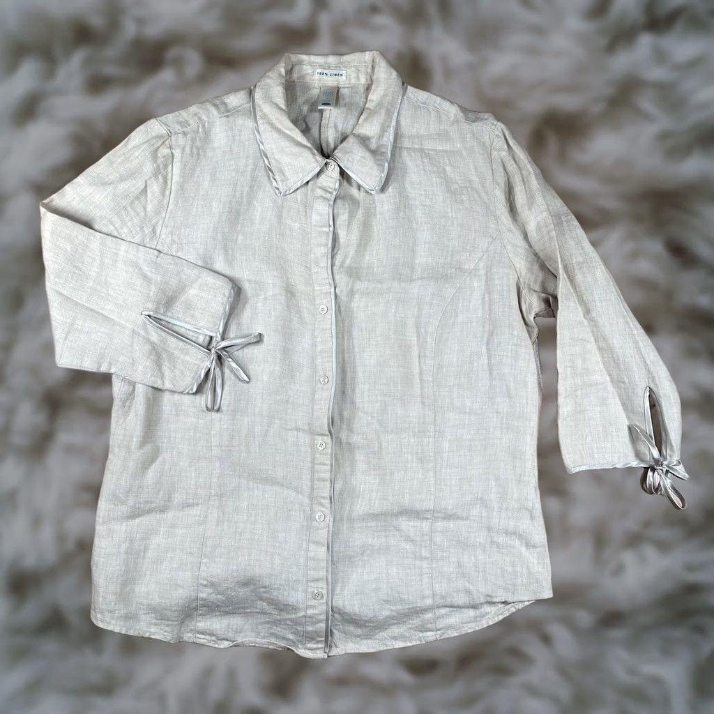 Old Navy Old Navy Shirt 100% Linen Button-Up Collared 3/4 Sleeve Womens Size XL Beige Size XL / US 12-14 / IT 48-50 - 1 Thumbnail