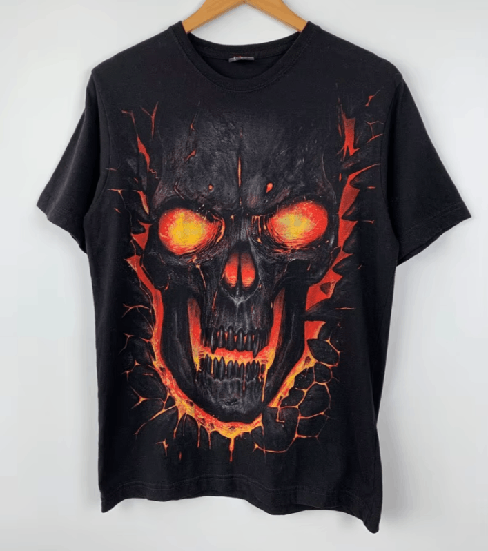 16 Y2K Gothic Dark Style Burning Skull T Shirt