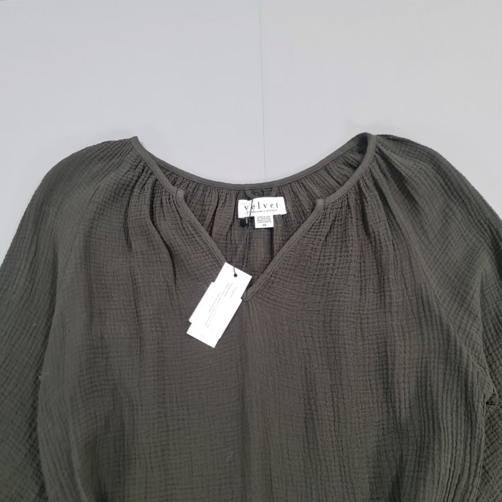 Velvet Velvet by Graham & Spencer Womens Dress Khaki Green XS 3/4 Sleeve A-Line Knee Length 100% Cotton Belted Pockets V-Neck Size XS / US 0-2 / IT 36-38 - 3 Thumbnail