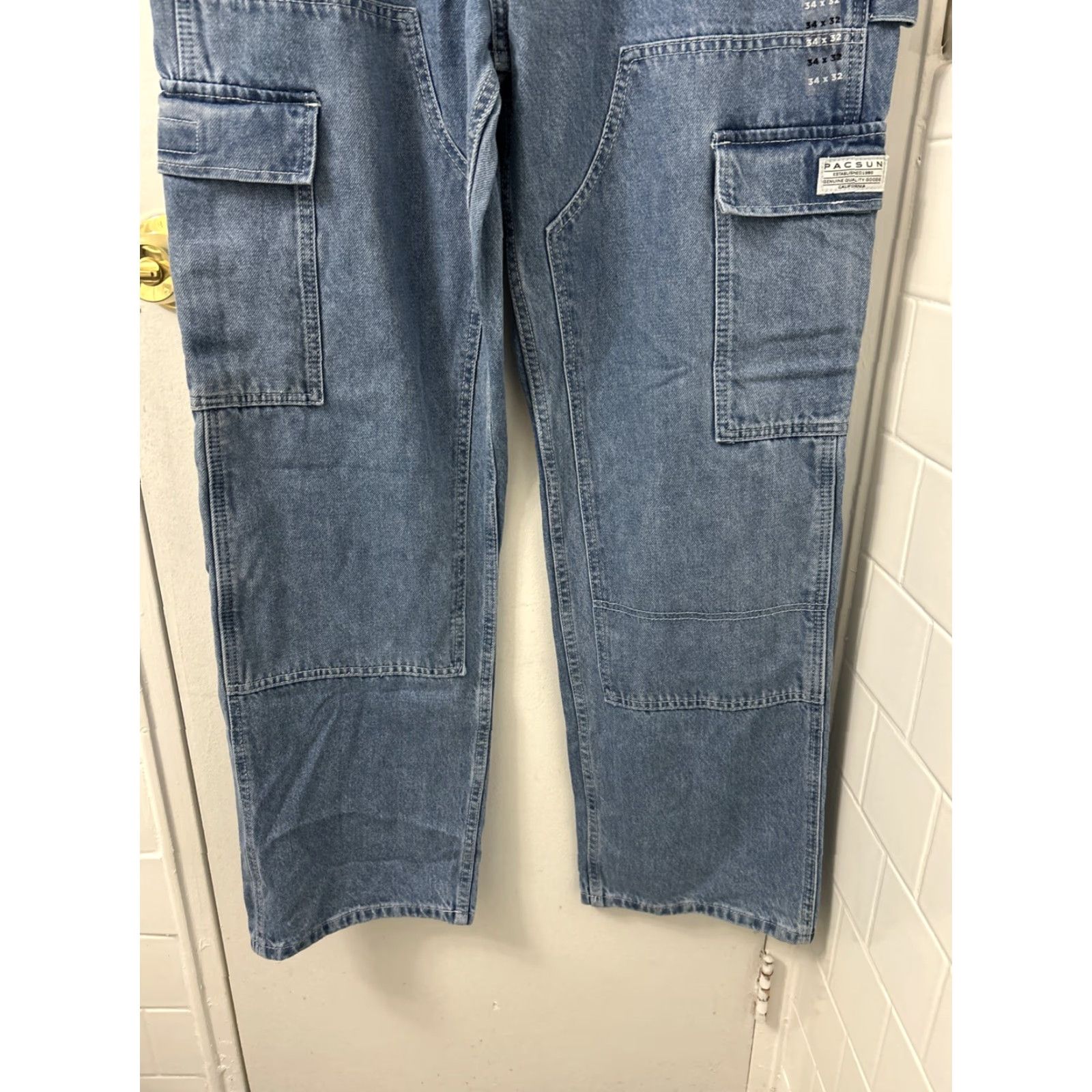Pacsun VINTAGE PacSun Baggy Jeans Mens 34x32 Blue Cargo Pocket Double Knee NWT 5 MSRP Size US 34 / EU 50 - 3 Thumbnail