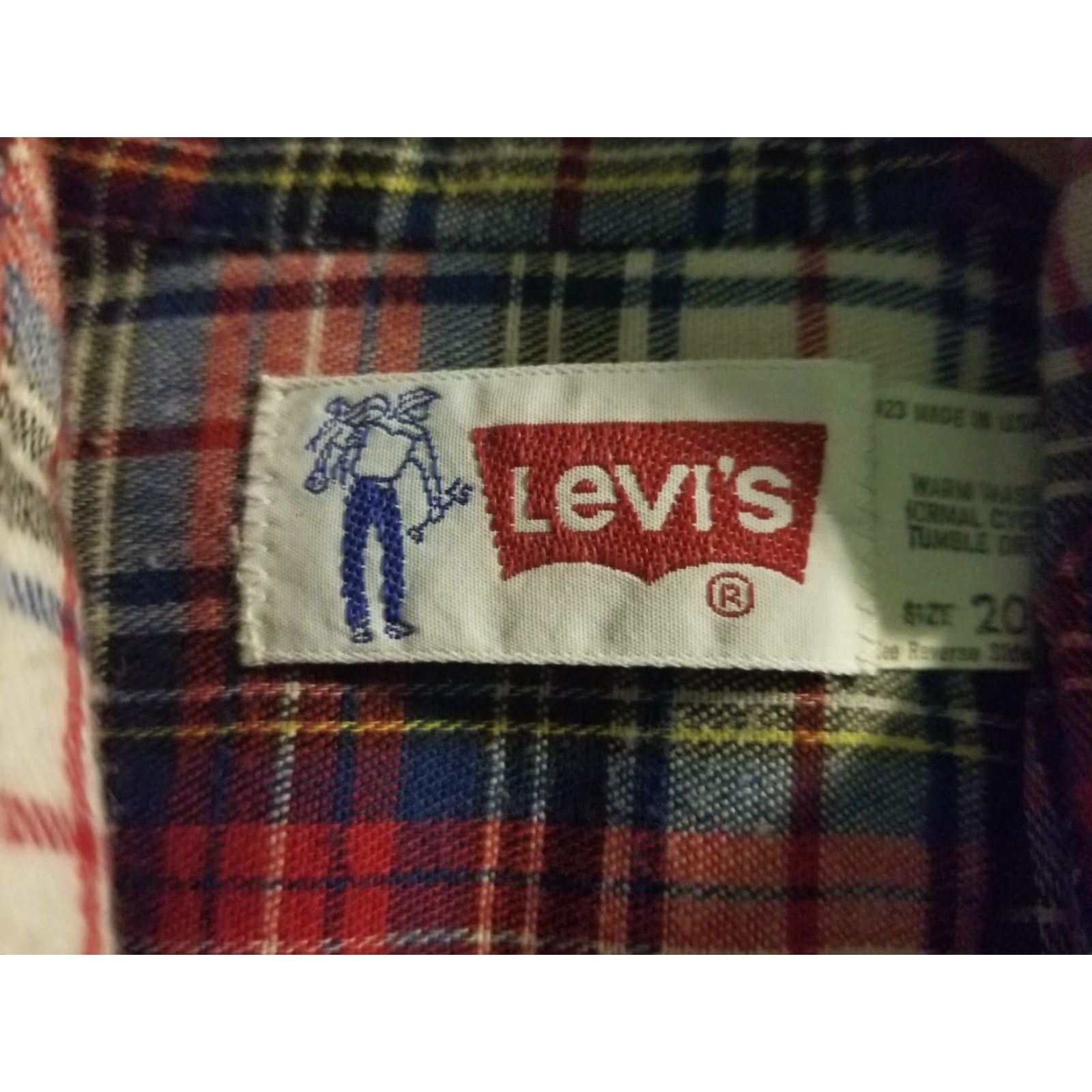 Levi's VINTAGE Levi's Flannel Button-Down Shirt Adult Medium Red Plaid 80s USA Mens 20 Size US XXL / EU 58 / 5 - 2 Thumbnail