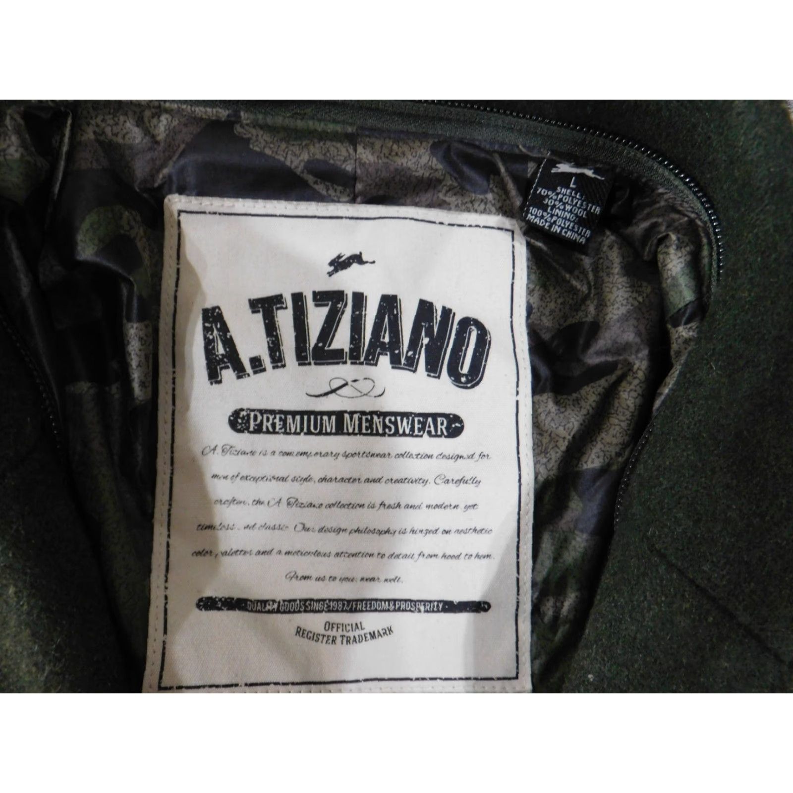 Vintage a tiziano blazer trench coat Men L Green Wool Button Lined Zip Mid-Length Fall Winter Solid Army Vintage No Size 42R - 7 Thumbnail