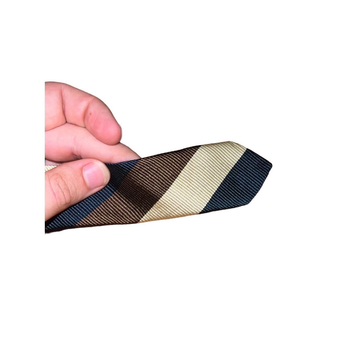 Faconnable Faconnable Brown, Tan, & Black Striped Handmade in France Ne Size ONE SIZE - 5 Thumbnail