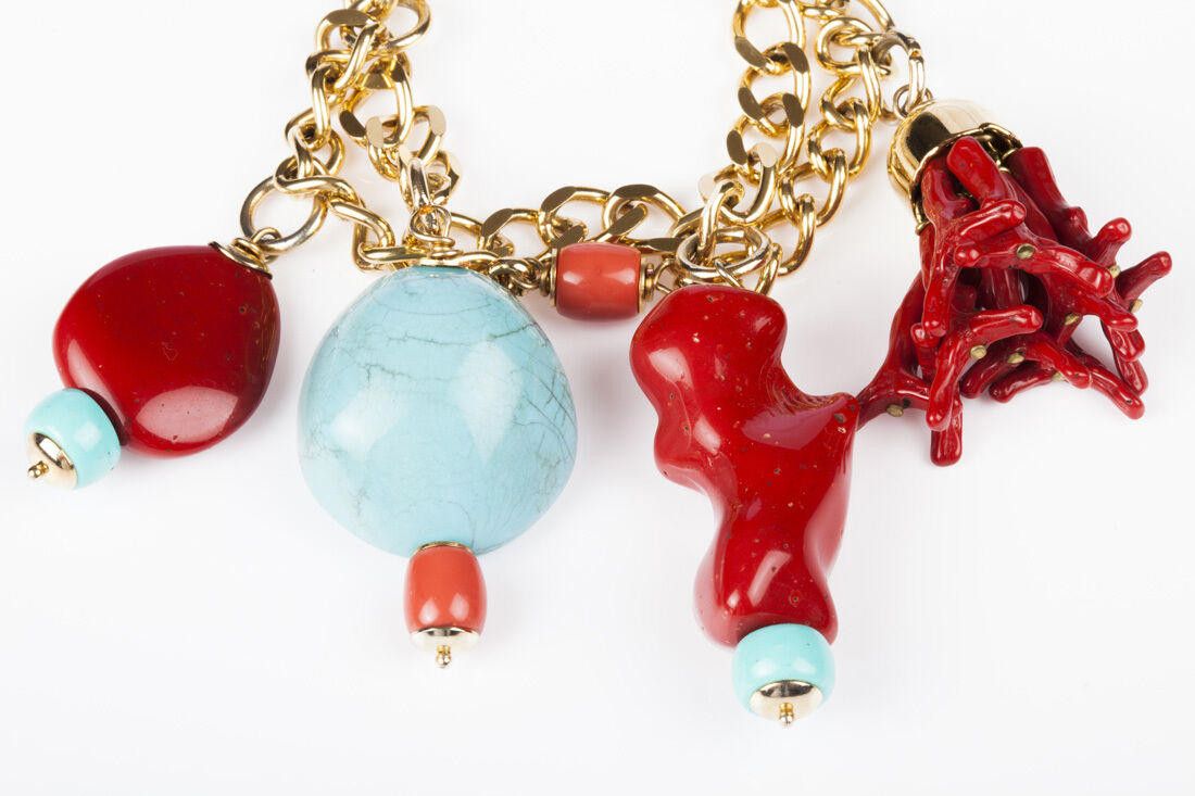 Moschino Moschino Faux Turquoise and Red Coral Charm Bracelet Size ONE SIZE - 2 Thumbnail