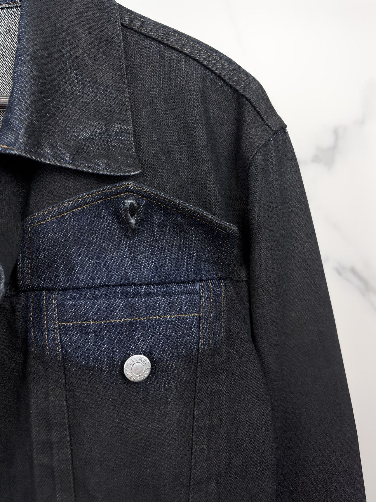 Helmut Lang AW03 Helmut Lang Wax Coated 2 Pocket Trucker Denim Jacket Size US L / EU 52-54 / 3 - 8 Thumbnail