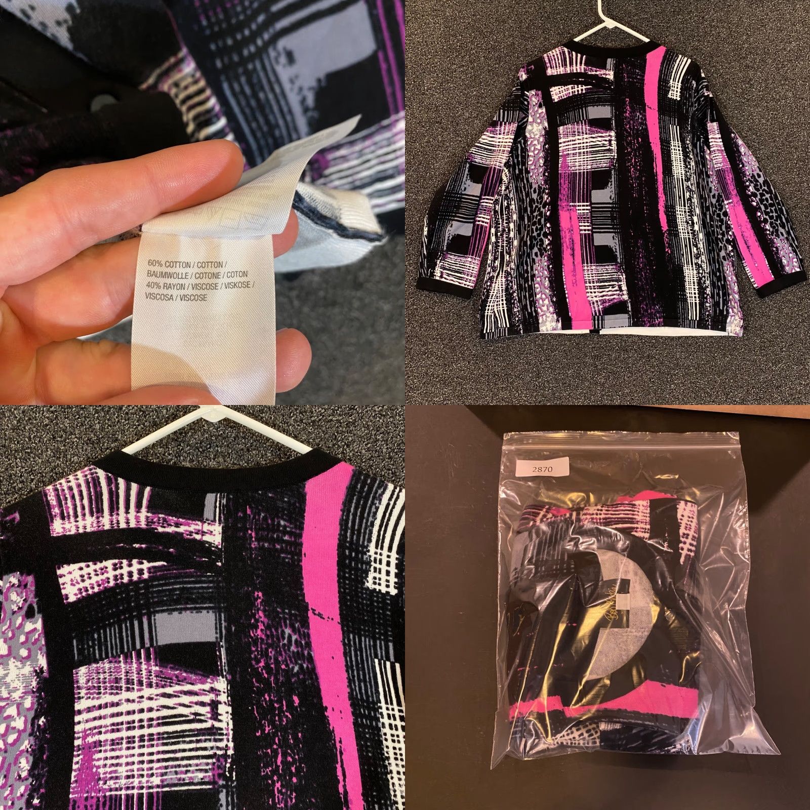 Bob Mackie VINTAGE Bob Mackie Women's Shirt XL Geometric Pattern Long Sleeve Casual Top Black Purple Size XL / US 12-14 / IT 48-50 - 8 Thumbnail