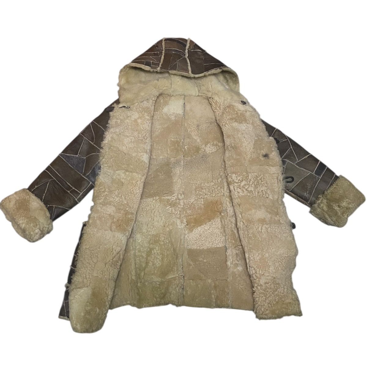 Japanese Brand Stewart Richer Shearling Brown Leather Patchwork Hooded Coat Size US M / EU 48-50 / 2 - 2 Thumbnail