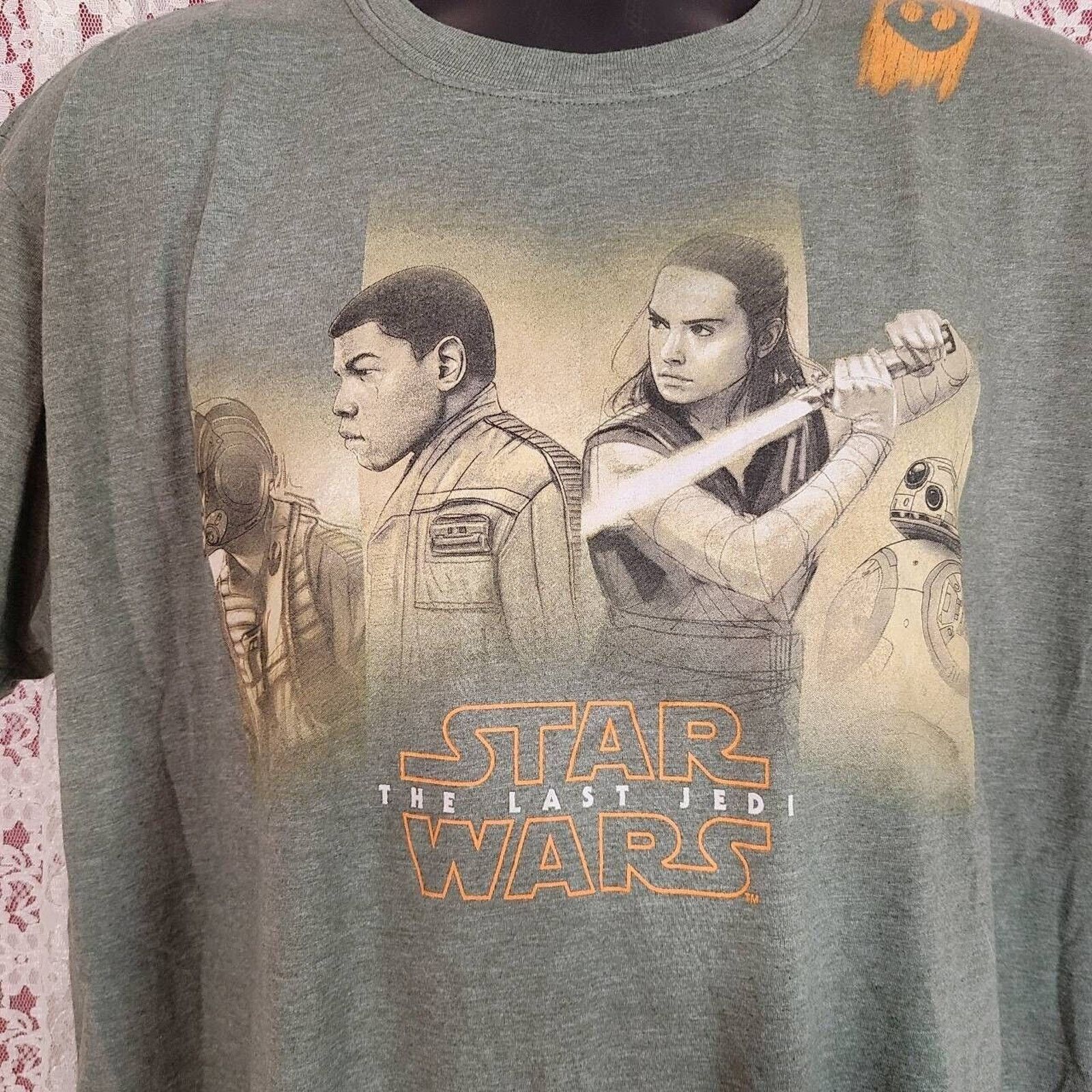 Disney Star Wars The Last Jedi Mens Disney T-Shirt Green Orange XL Size US XL / EU 56 / 4 - 4 Thumbnail