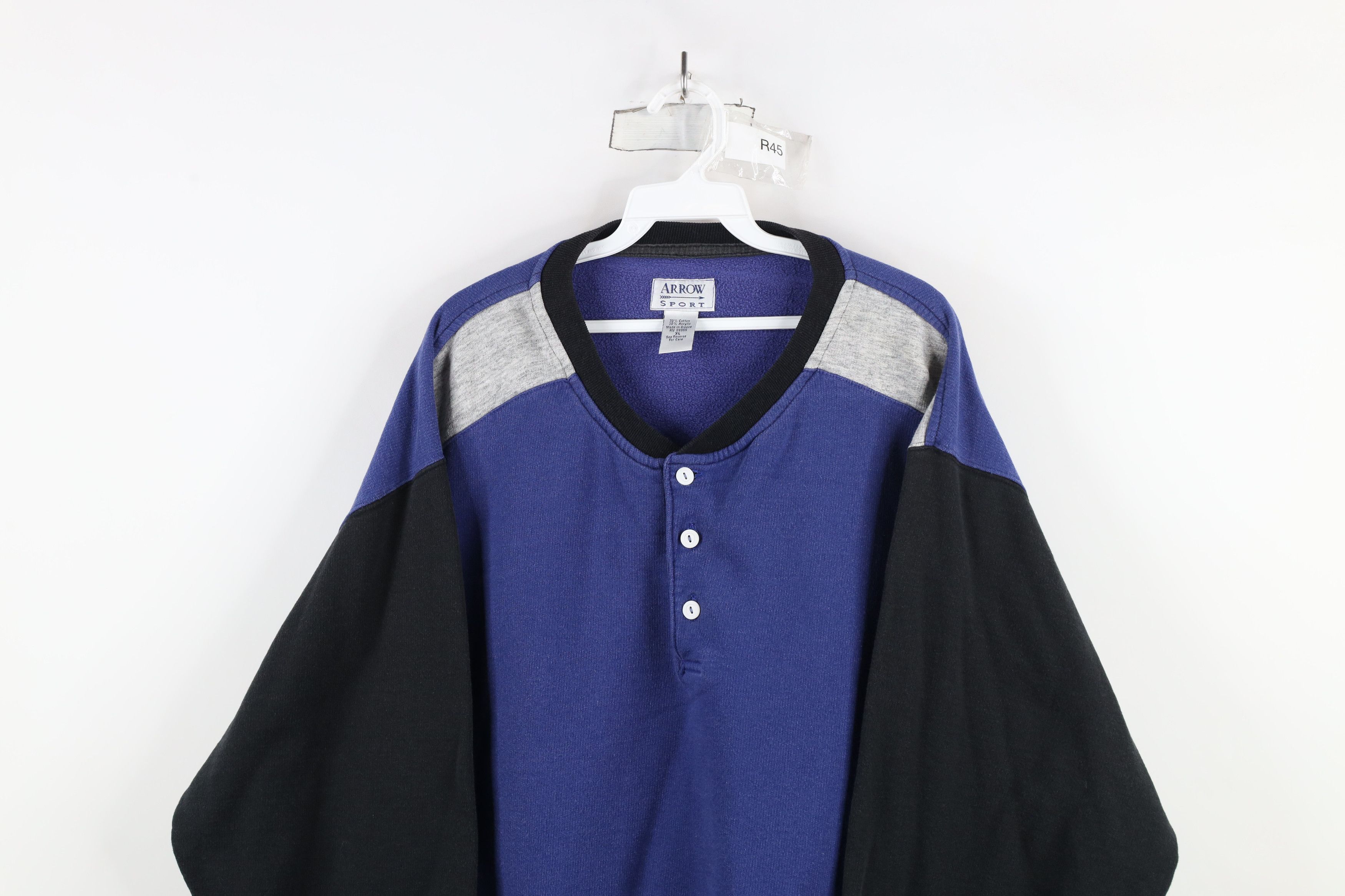 Vintage Vintage 90s Streetwear Block Pullover Henley Sweatshirt Size US XL / EU 56 / 4 - 2 Thumbnail