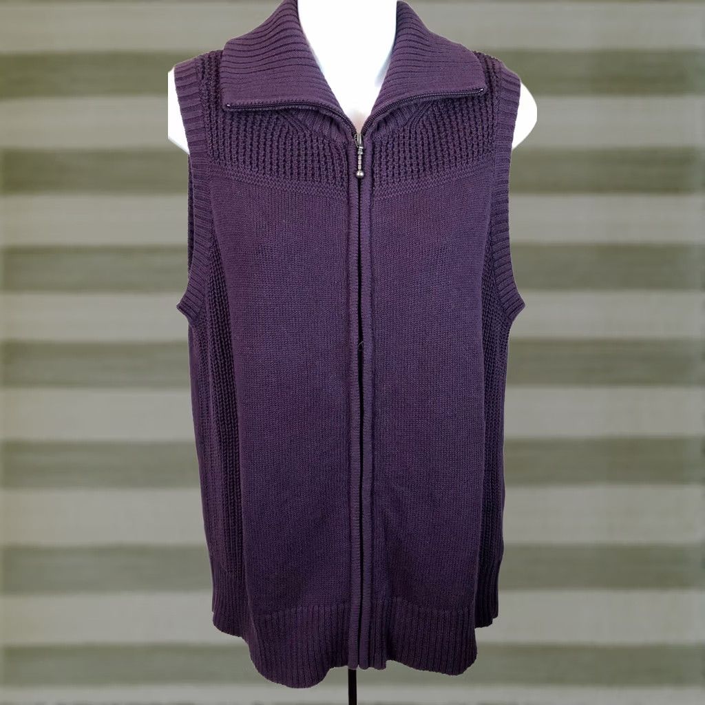 Vintage Christopher Banks Sweater Vest Purple Zip Front Sleeveless Convertible Collar M Size M / US 6-8 / IT 42-44 - 1 Thumbnail