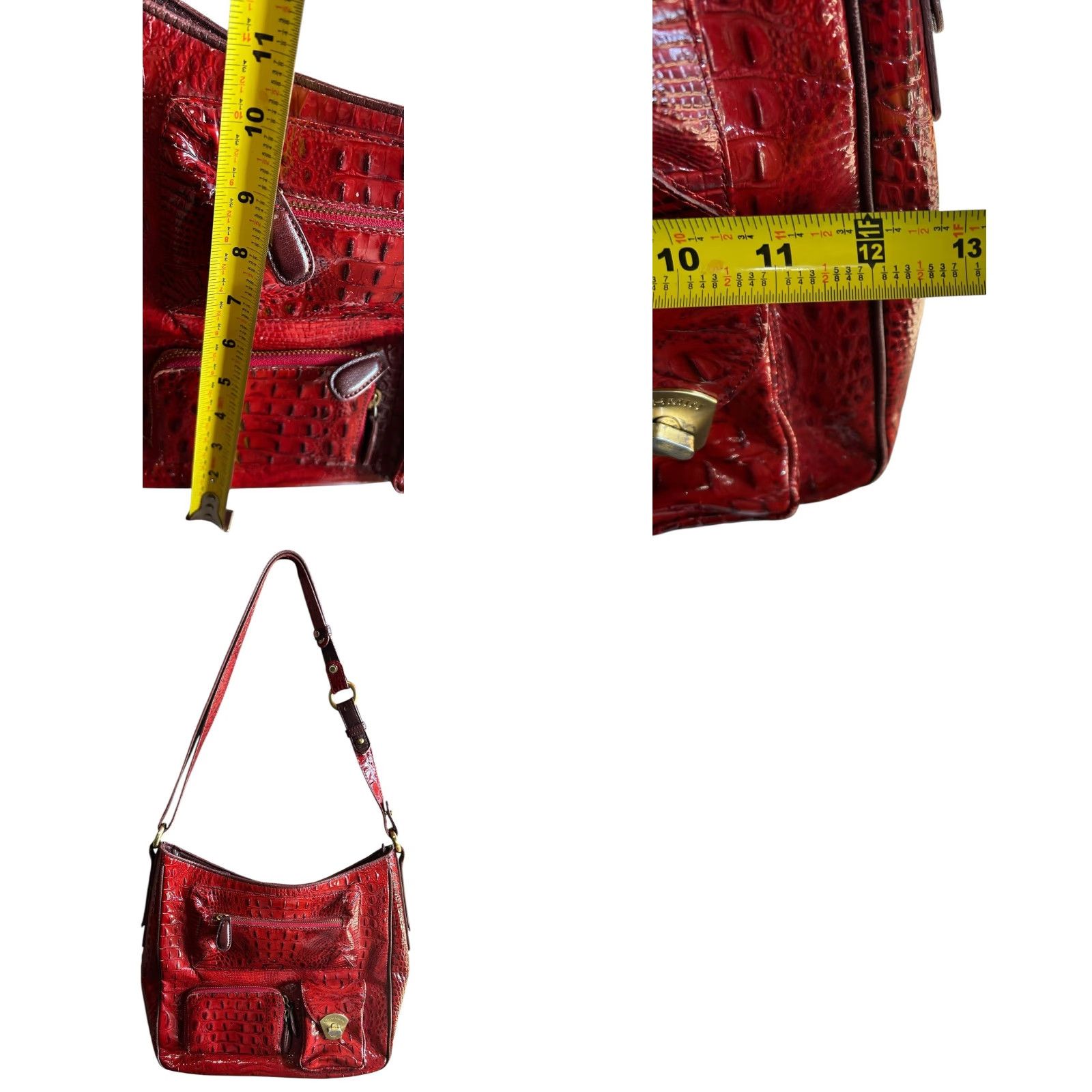 BRAHMIN Brahmin Red Croc Shoulder Bag Purse Pockets Large Women’s Read Crossbody Vintage Read Size ONE SIZE - 11 Thumbnail