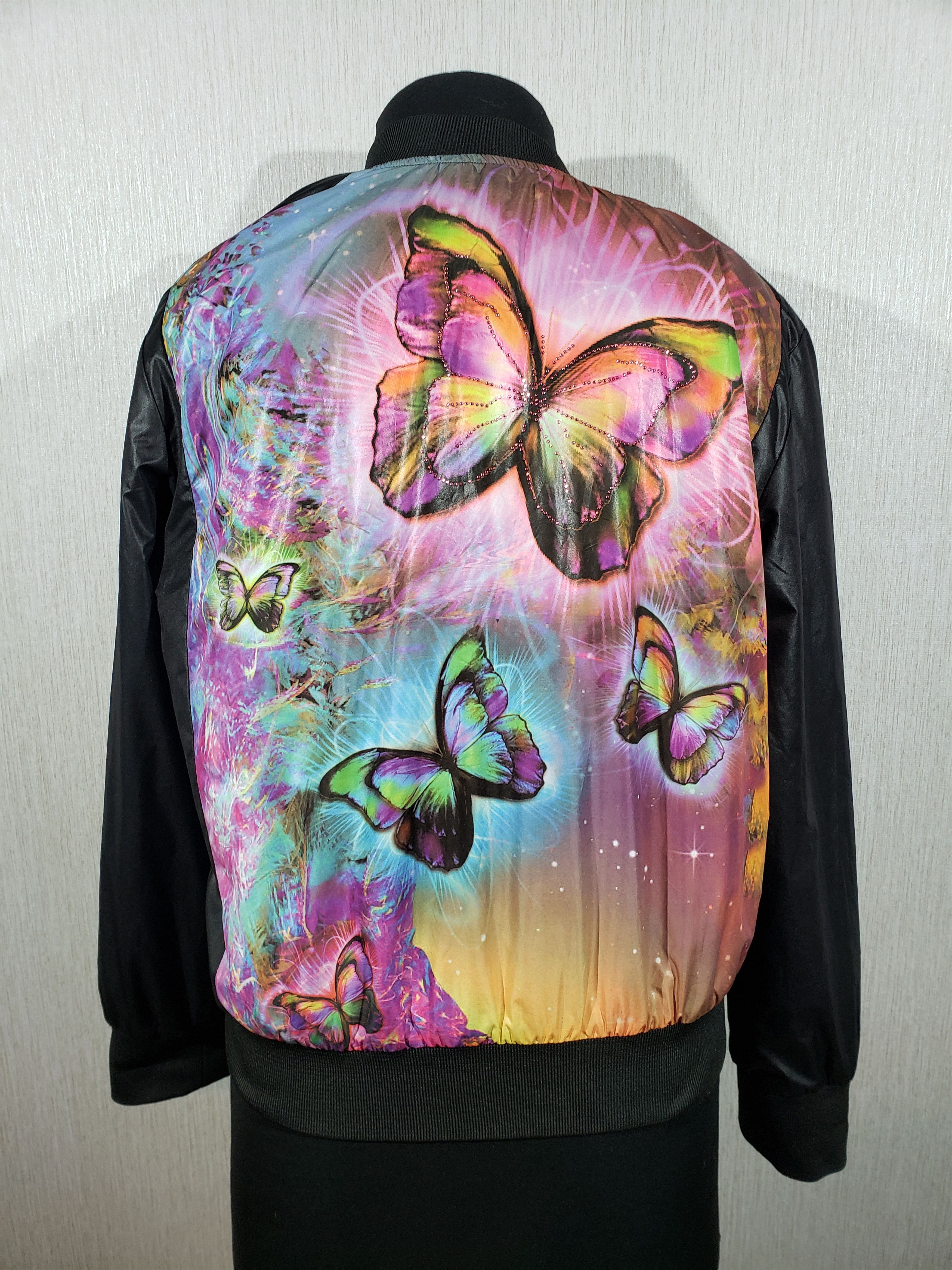 image of Art Stylish Women's Jacket With A Zipper With A Color Print in Black (Size Medium)