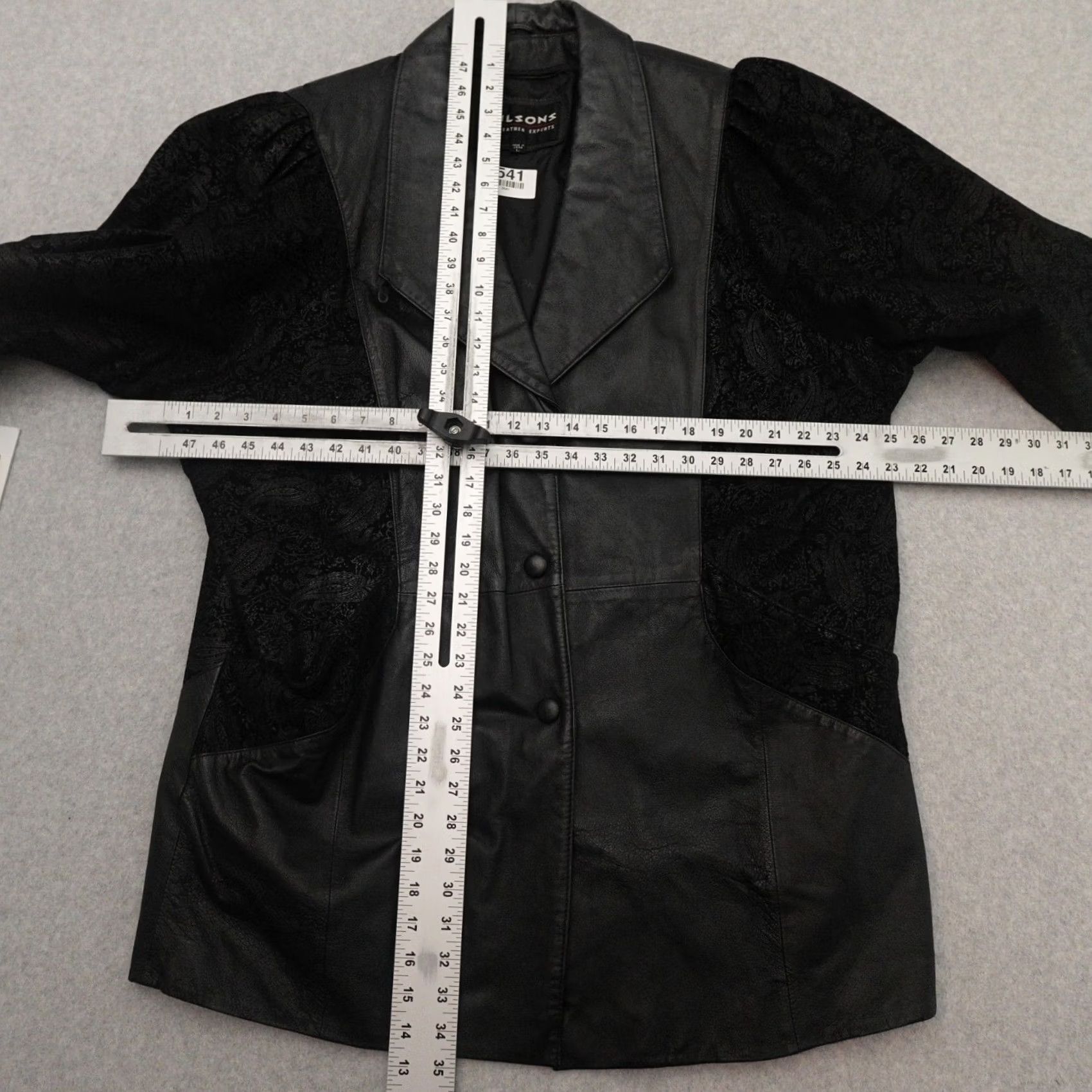 Vintage VTG Wilsons Leather Coat Jacket Womens L Puff Paisley Sleeves Black Size L / US 10 / IT 46 - 3 Thumbnail
