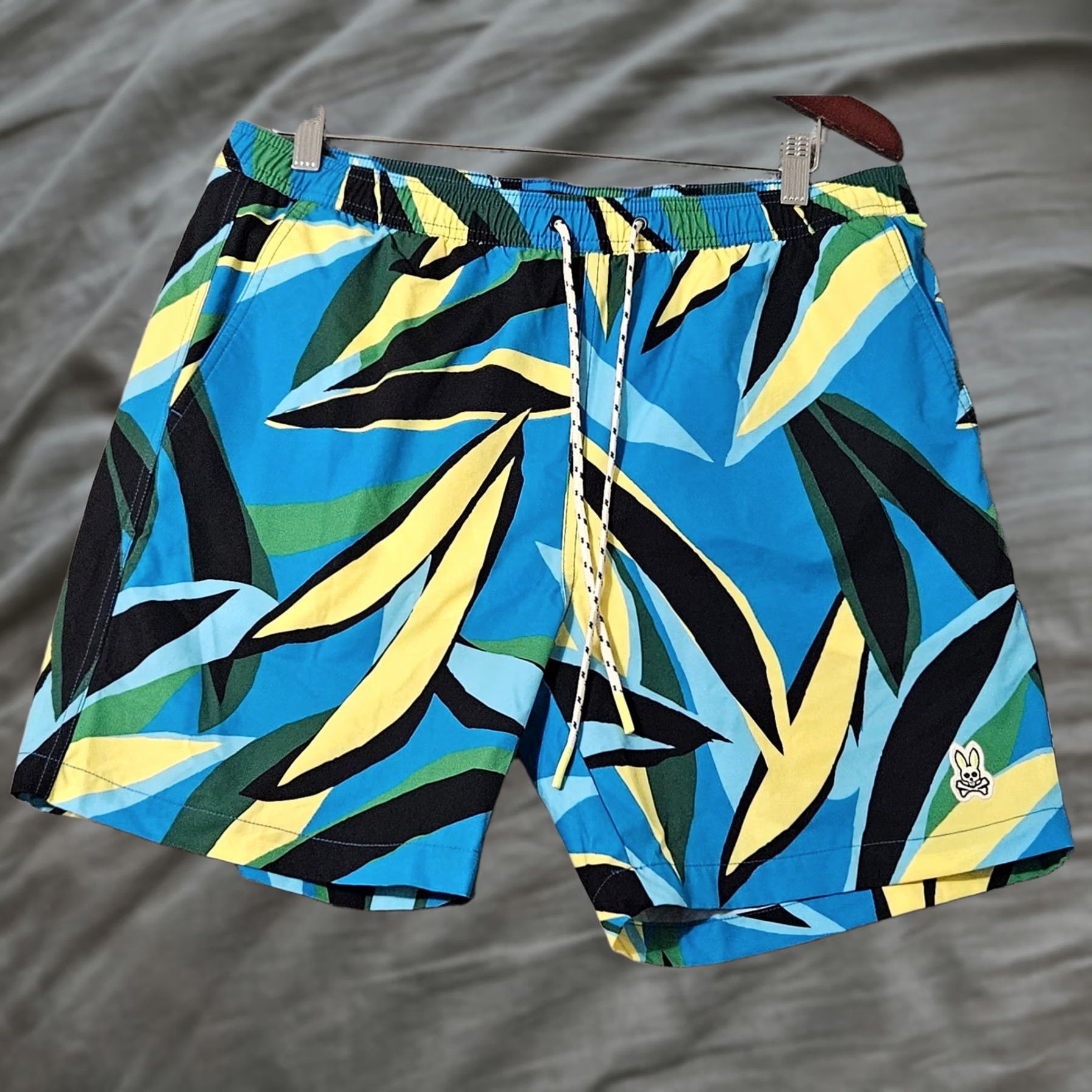 Psycho Bunny Psycho Bunny Mens Large Blue Swim Trunks Shorts Tropical Print Drawstring Lined Size US 33 - 1 Thumbnail