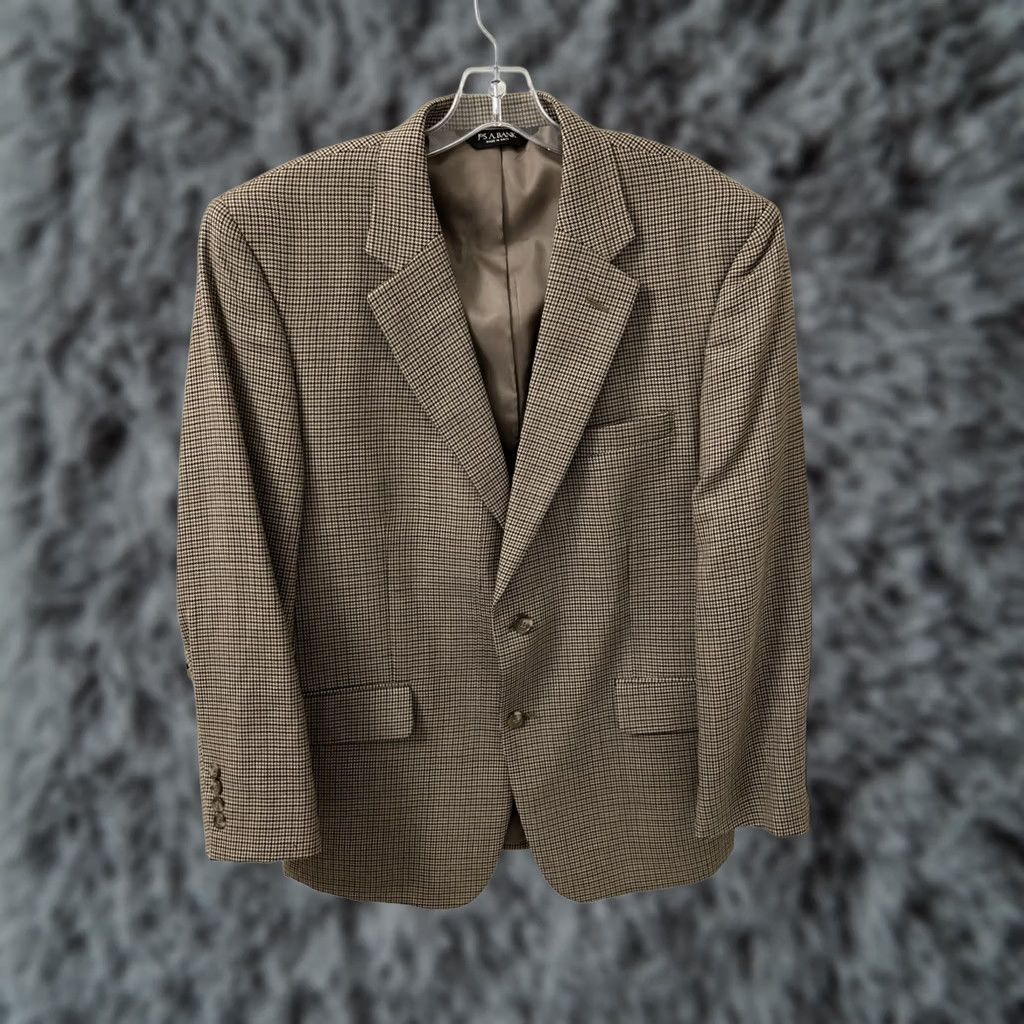 Jos. A. Bank Jos. A. Bank Classic Collection Blazer Mens 42S Brown Houndstooth 100% Wool Jacket Size 42R - 1 Thumbnail