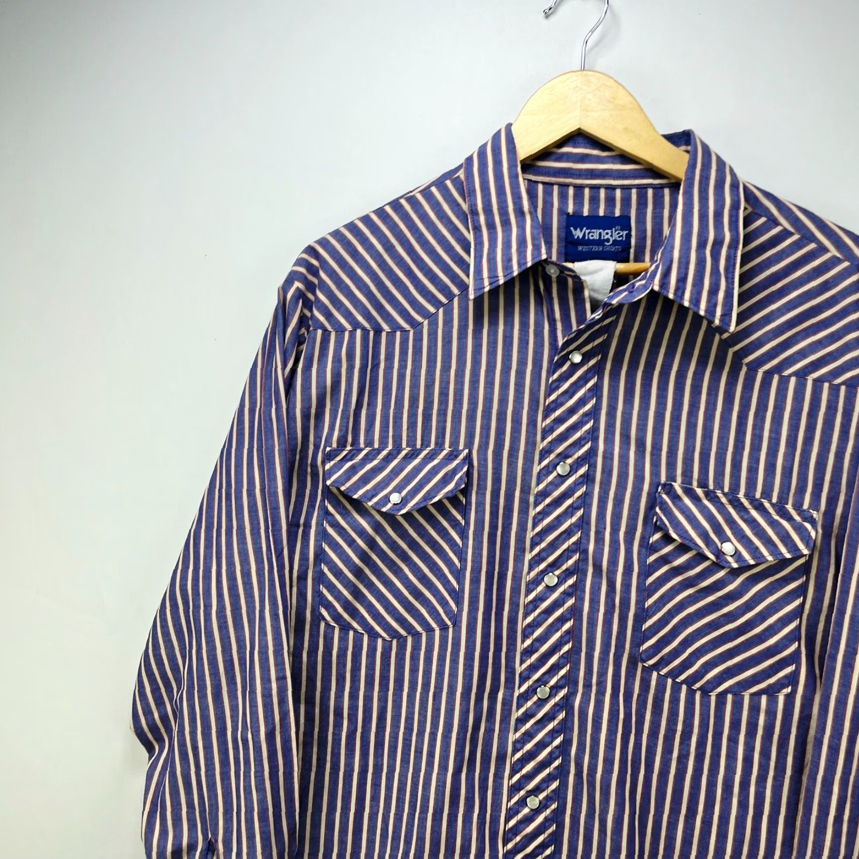 Wrangler VINTAGE Western Wrangler Pearl Snap Long Sleeve Shirt 2XL Mens Blue 90s Size US XXL / EU 58 / 5 - 2 Thumbnail