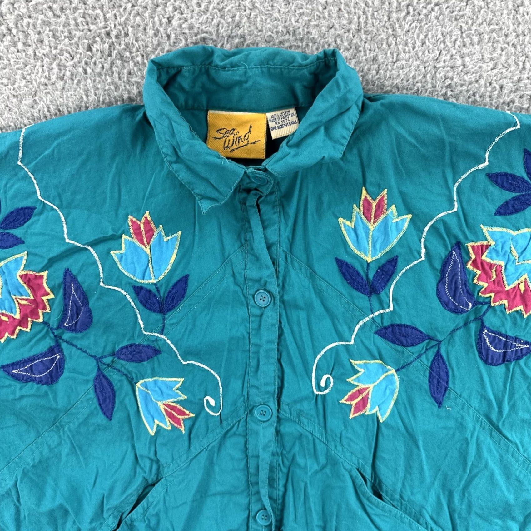 Vintage VINTAGE Sea Wing Shirt Womens One Size Fits All Green Embroidered Pocketed Button Up Shirt L Green Womens Size L / US 10 / IT 46 - 5 Thumbnail