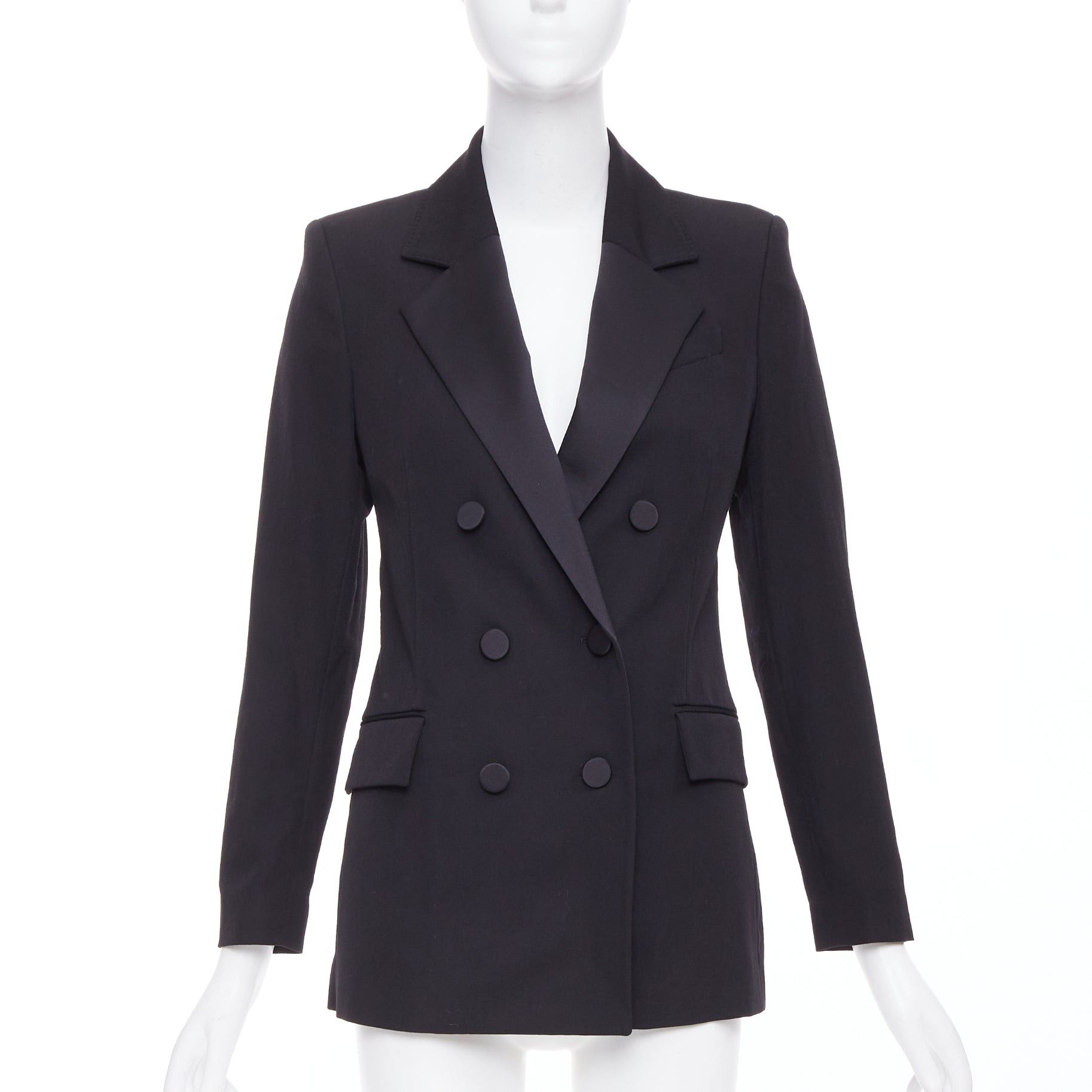 Other RACIL Hatanaka black wool pique satin trim double breasted tuxedo blazer FR34 XS Size XS / US 0-2 / IT 36-38 - 1 Thumbnail