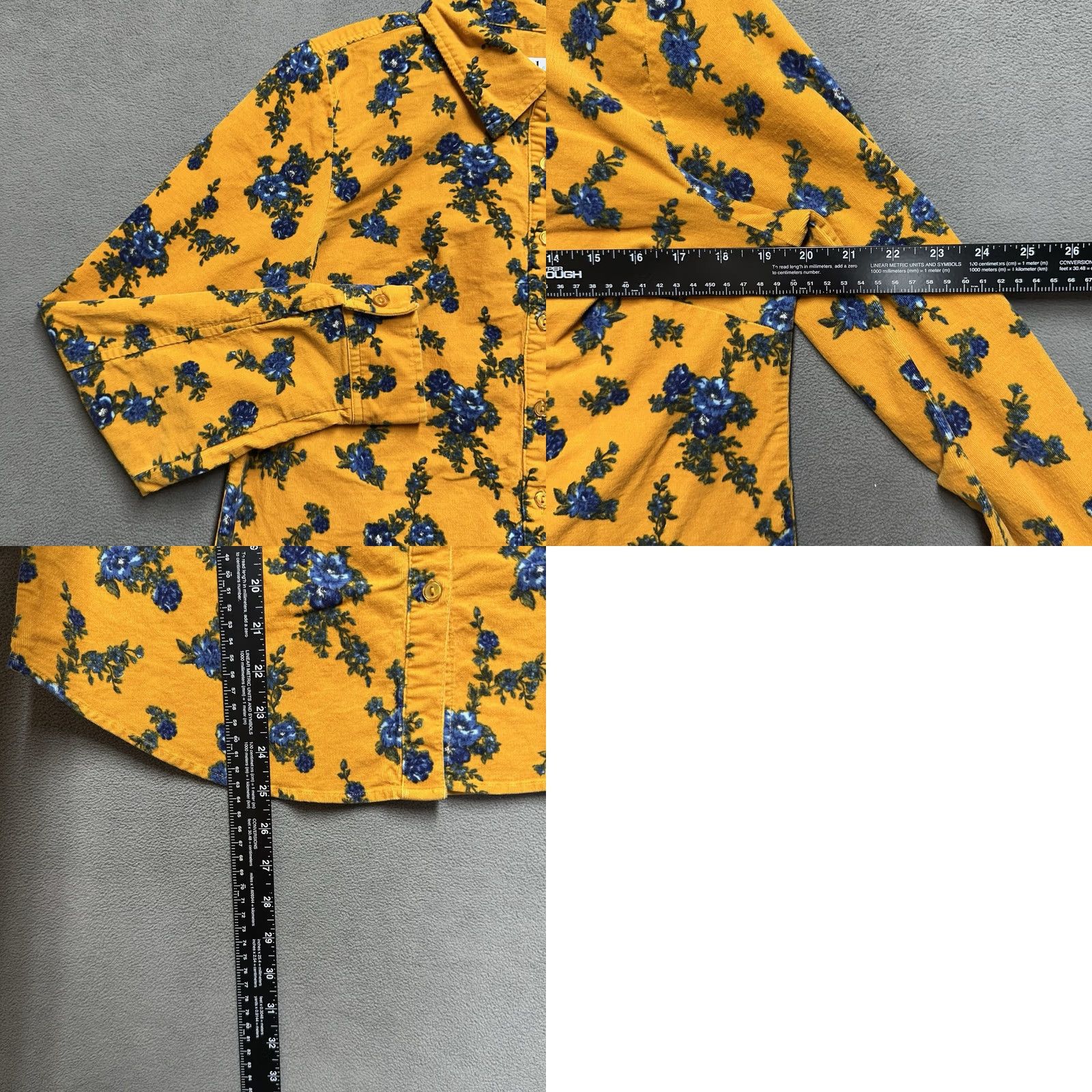 Denim & Co. Denim & Co Shirt Womens Small Yellow Floral Print Corduroy Button Up Long Sleeve Size S / US 4 / IT 40 - 8 Thumbnail