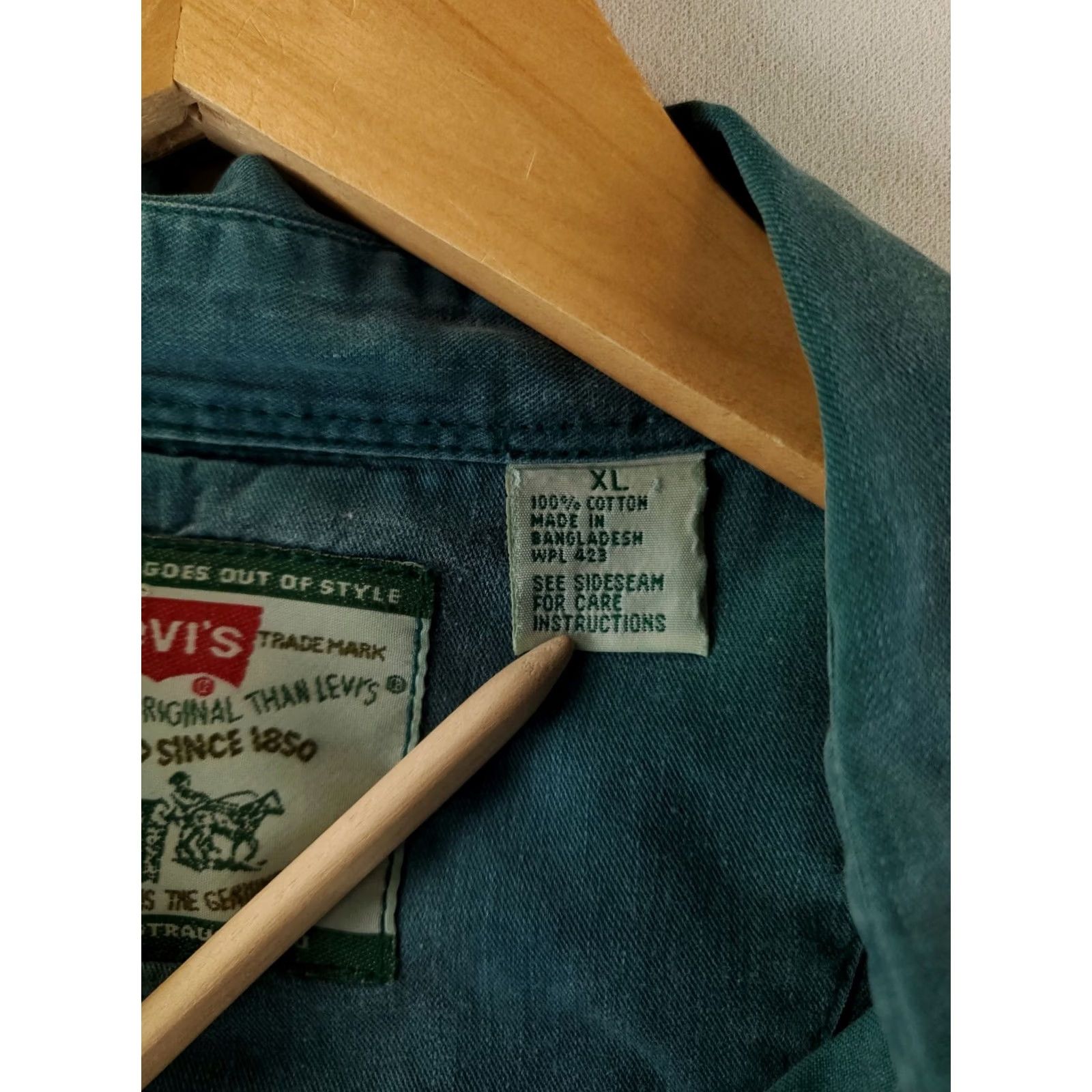 Levi's VINTAGE Levi's Shirt Denim Green 90s Button-Up Long Sleeve XL Mens Size US XL / EU 56 / 4 - 3 Thumbnail