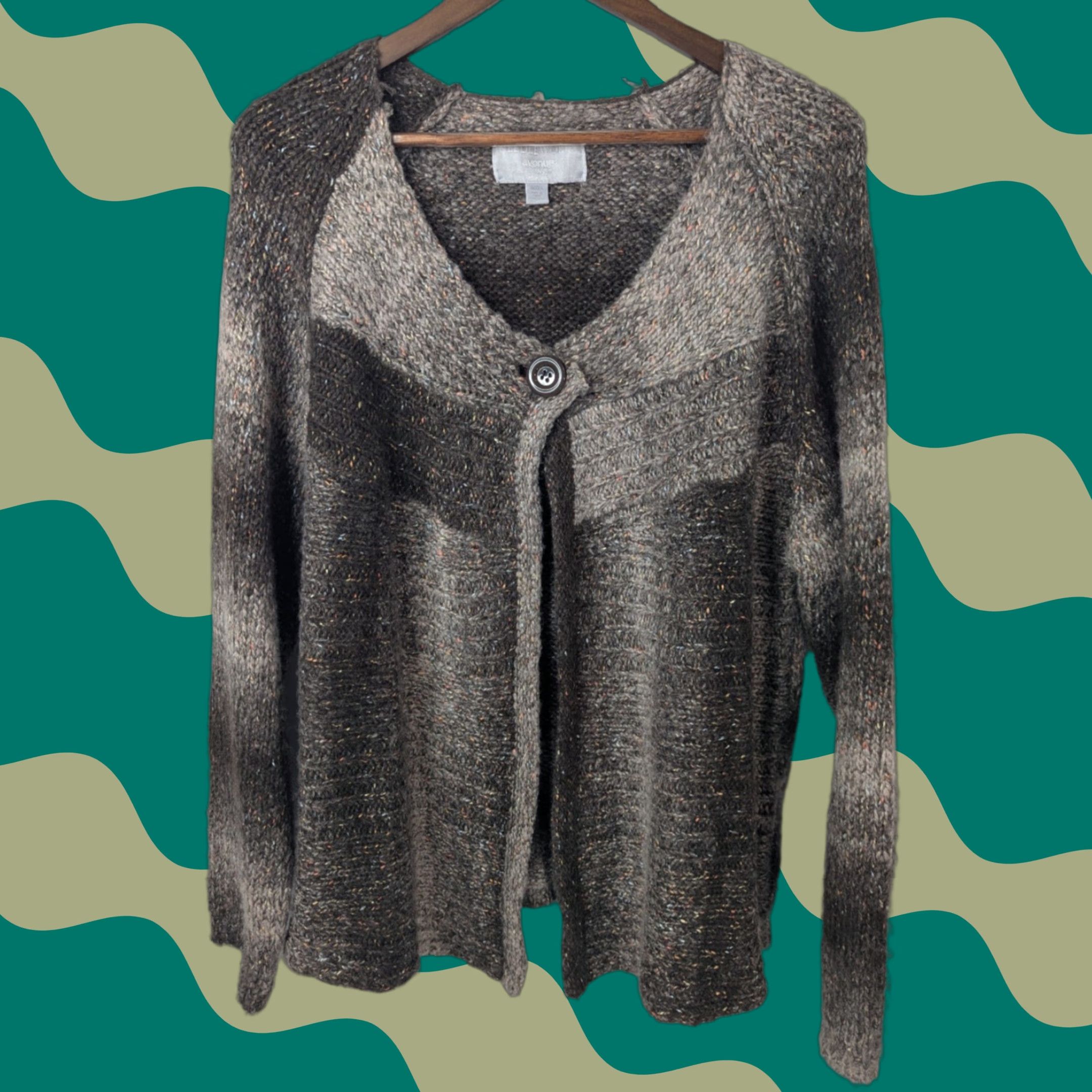 Avenue Avenue Cardigan Sweater One Button Plus Size 22/24 Brown Ombre Knit Crew Neck Long Sleeve Women Vintage: No Size 3XL / US 20-22 - 1 Thumbnail