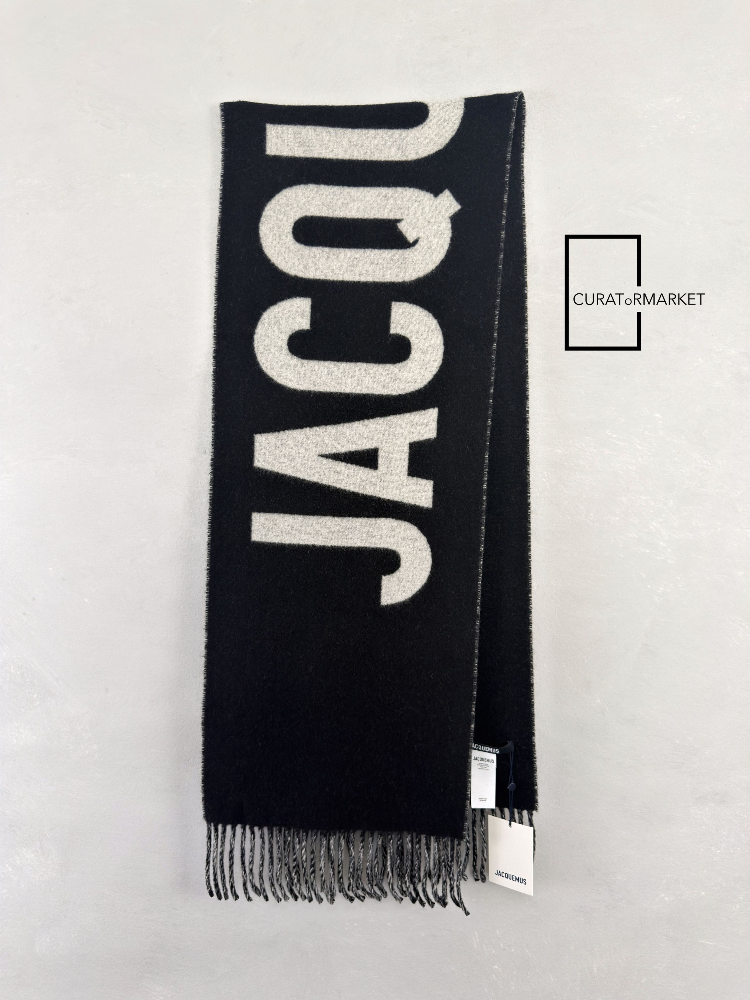 Jacquemus Contrast Iconic Logo Felted Wool Black Scarf FW25 Le Palmier Size ONE SIZE - 2 Thumbnail