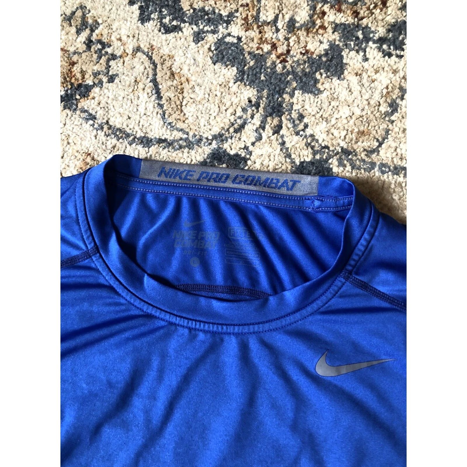 Nike Nike Pro Combat Shirt Mens Large Blue Dri-Fit Fitted Long Sleeve Gym Training Crew Neck Logo Size US L / EU 52-54 / 3 - 7 Thumbnail
