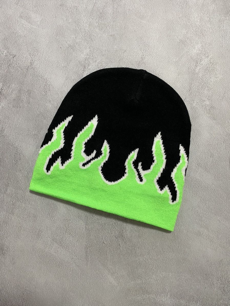 Japanese Brand Vintage 90s Y2K Beanie 🐲GREEN FIRE🔥 Man Punk Japanese style Size ONE SIZE - 1 Thumbnail