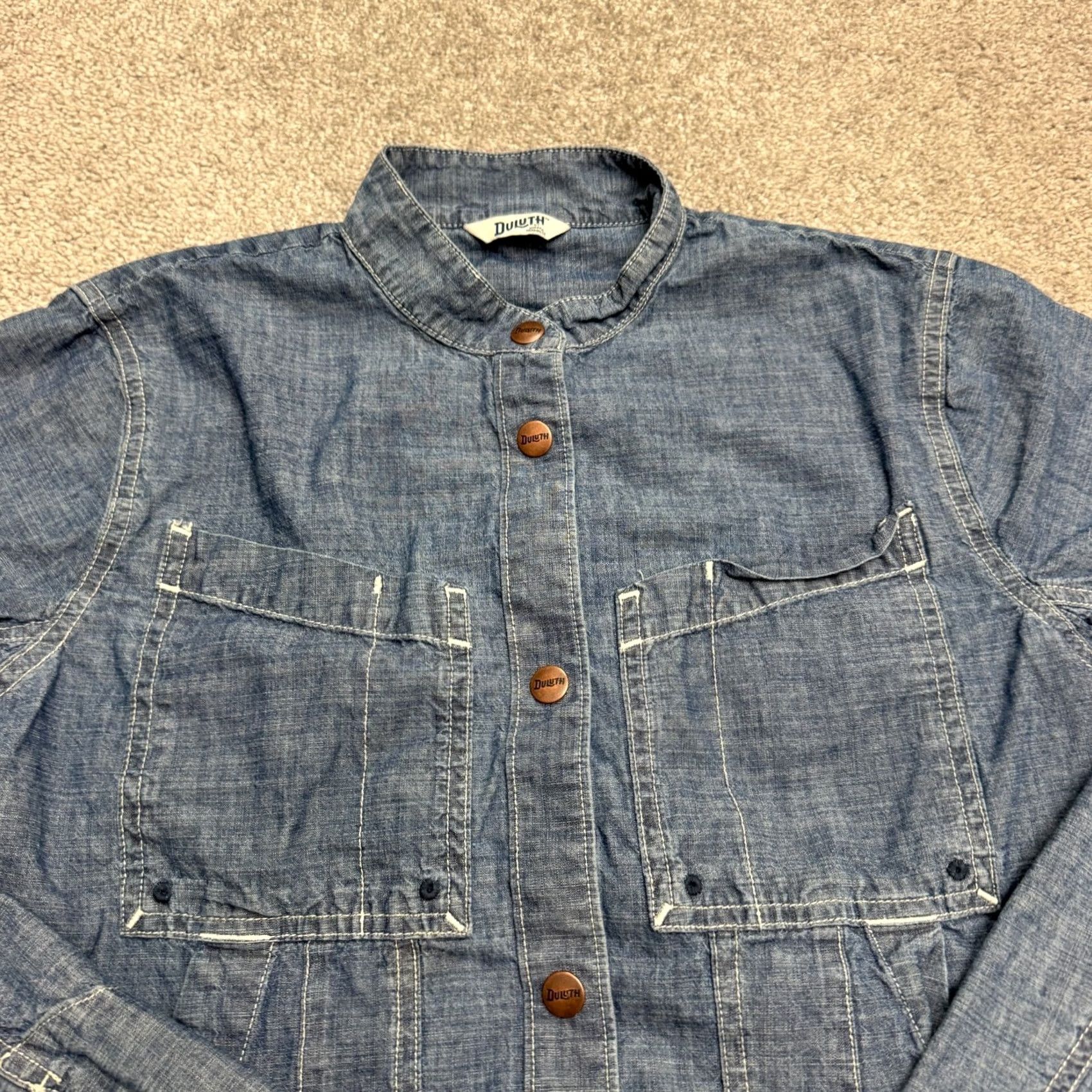 Vintage Duluth Chambray Cotton Button Down Shirt Shacket Womens Small Blue Top Organic Size S / US 4 / IT 40 - 3 Thumbnail