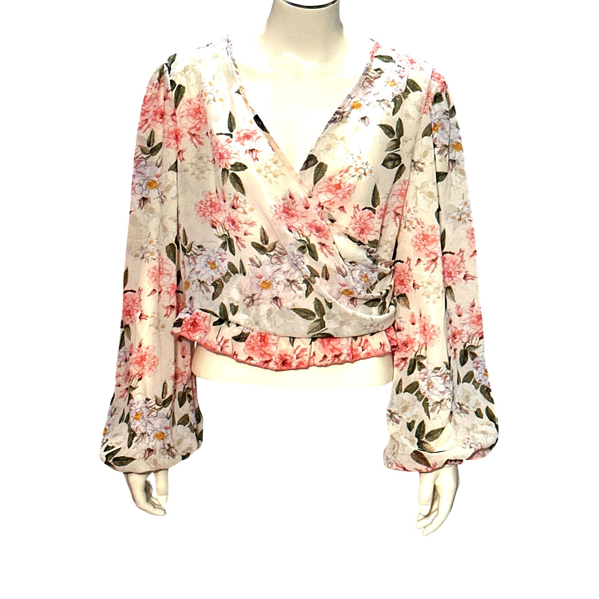 Other CCC Floral Wrap Blouse Extra Large Crop Top Long Sleeve Shee Size XL / US 12-14 / IT 48-50 - 1 Thumbnail