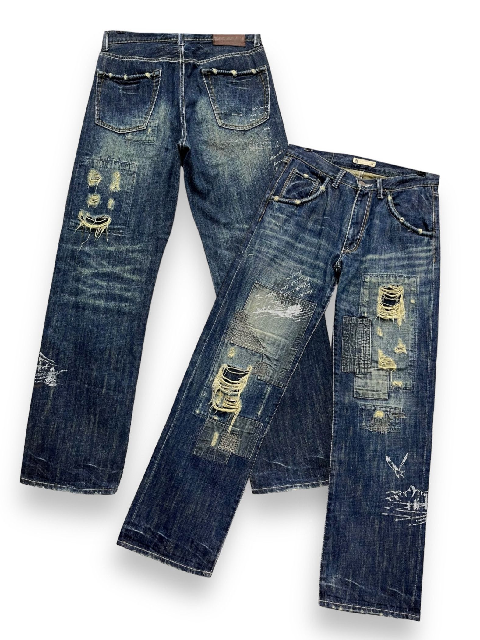 Image of Distressed Denim x Global Work Fye Globalwork Kurtcobain Boro Patchwork Kapital Style in Blue (Size