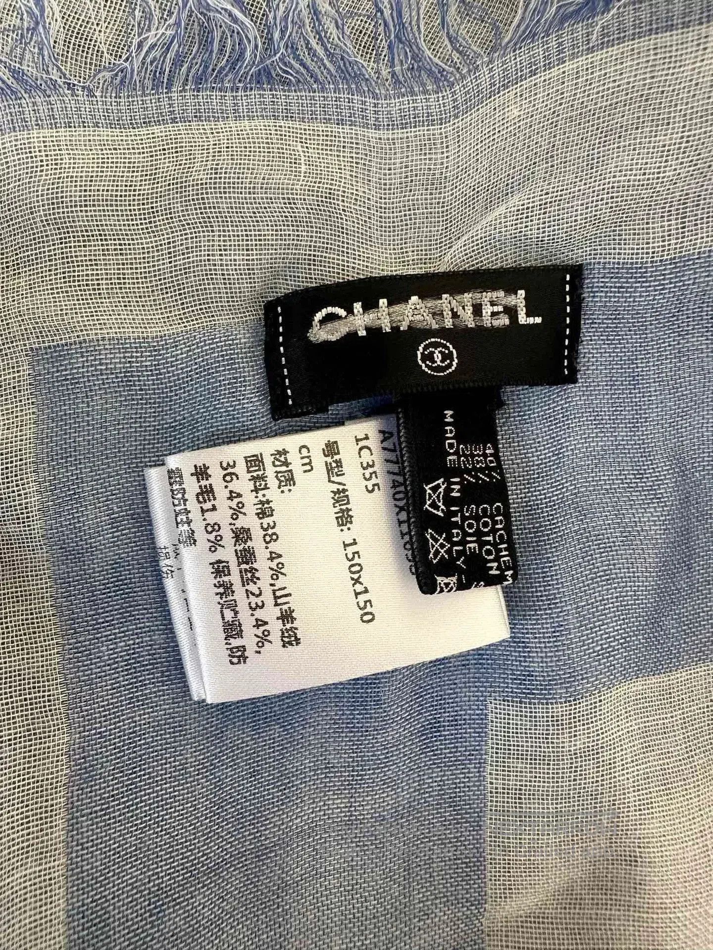 Chanel Chanel Blue White Stripe Square Scarf. Size ONE SIZE - 5 Thumbnail