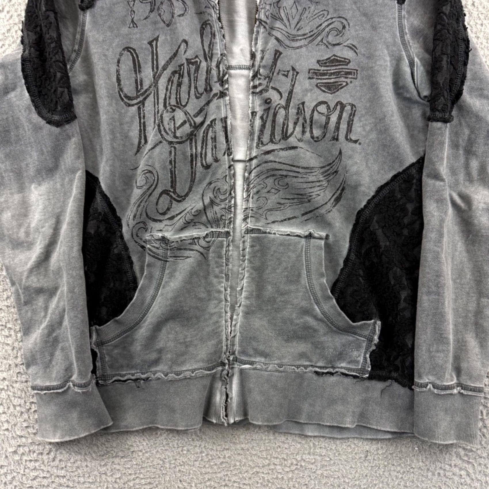 Harley Davidson VINTAGE Harley-Davidson Sweatshirt Womens Large Gray Biker Hoodie Grunge Y2K Logo Full Zip Boy Girls Mens Womens Size L / US 10 / IT 46 - 2 Thumbnail