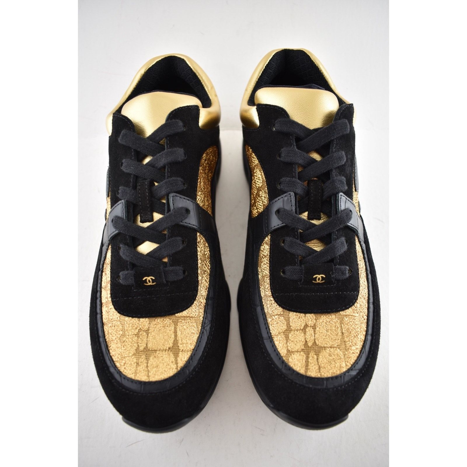 Chanel Chanel 19A Mens Black Gold Croc Suede CC Logo Low Top Size US 11 / EU 44 - 8 Thumbnail