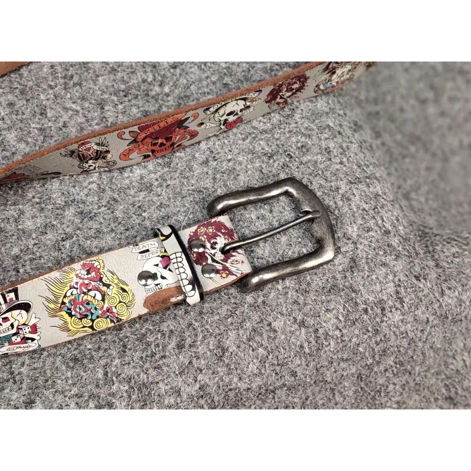 Ed Hardy VINTAGE Ed Hardy Belt Men Leather Brown One Size 90s Y2K Studded Logo Buckle Leather Size ONE SIZE - 5 Thumbnail