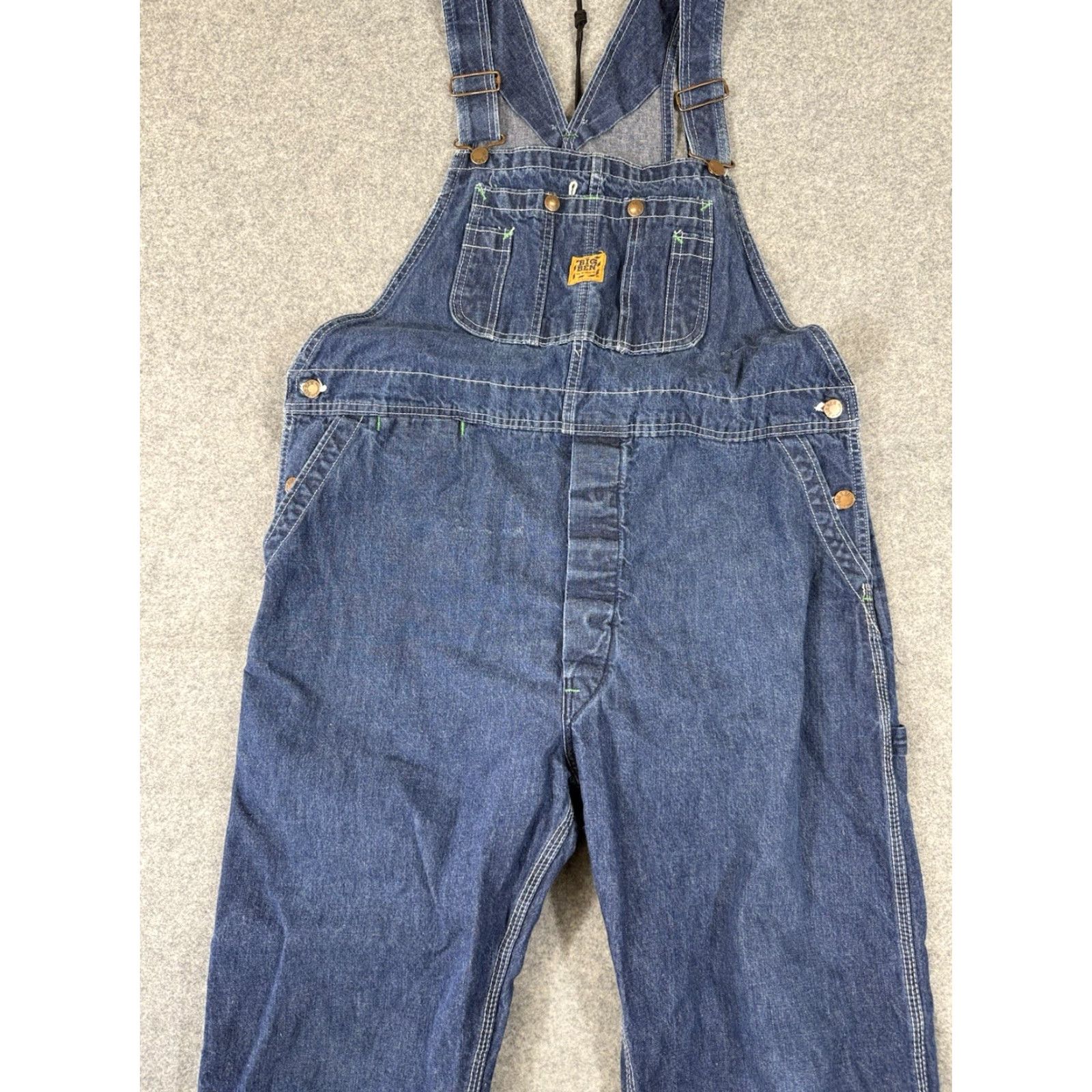 Denime VINTAGE Big Ben Bib Carpenter Overalls Men 38X28 Denim Jeans Blue Cotton Work Straight 28 Inseam Mens Size US 38 / EU 54 - 2 Thumbnail