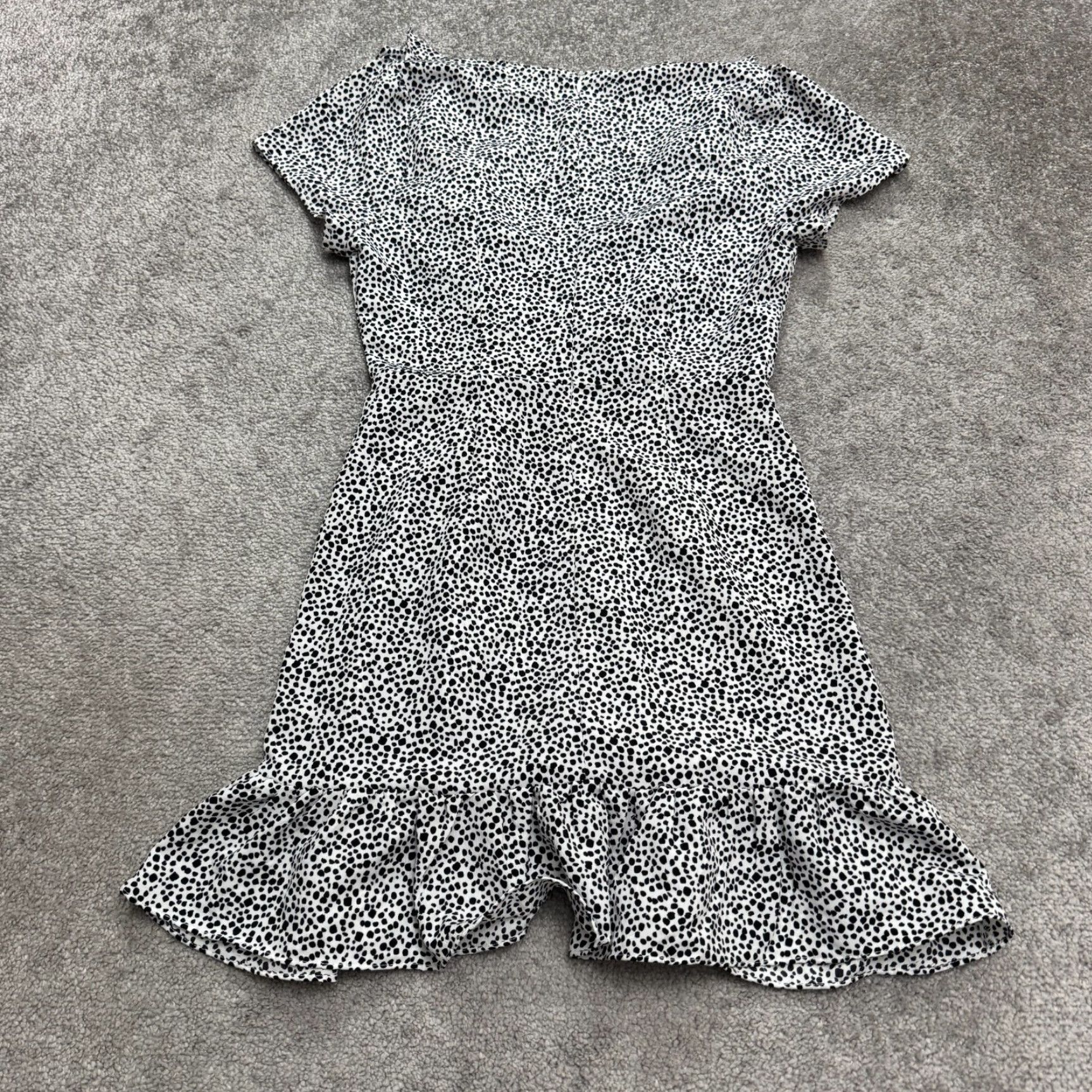 PRINCESS POLLY Princess Polly Rezar Ruffle Mini Wrap Dress Womens 4 Black White Polka NWT New Size S / US 4 / IT 40 - 2 Thumbnail