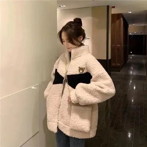 Aran Isles Knitwear × Custommade × Japanese Brand Sweater Women Coat Loose 2023 Winter Zipper Lamb Wool Size ONE SIZE - 2 Thumbnail