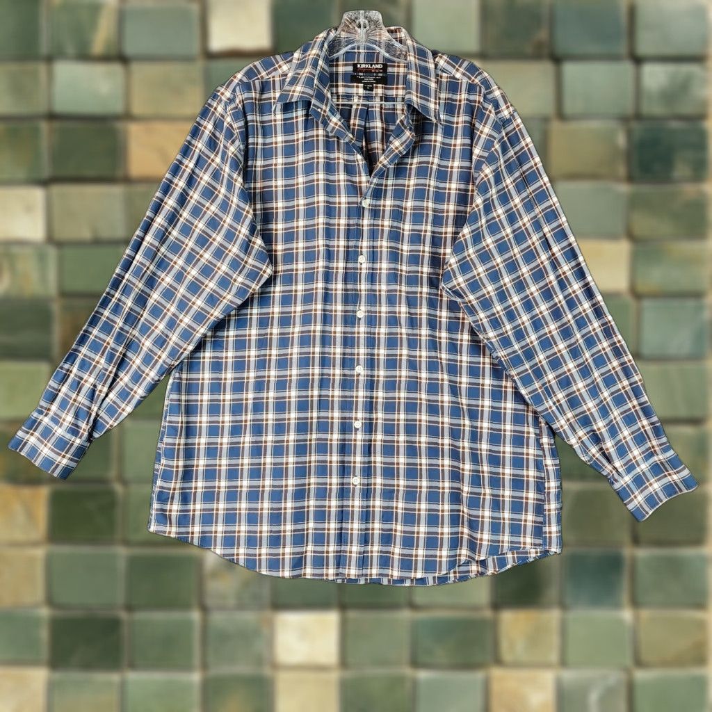 Vintage KIRKLAND Mens Shirt Blue Plaid Long Sleeve Button-Up XL Adult Blue Plaid Button-Down Mens XL Size US XL / EU 56 / 4 - 1 Thumbnail