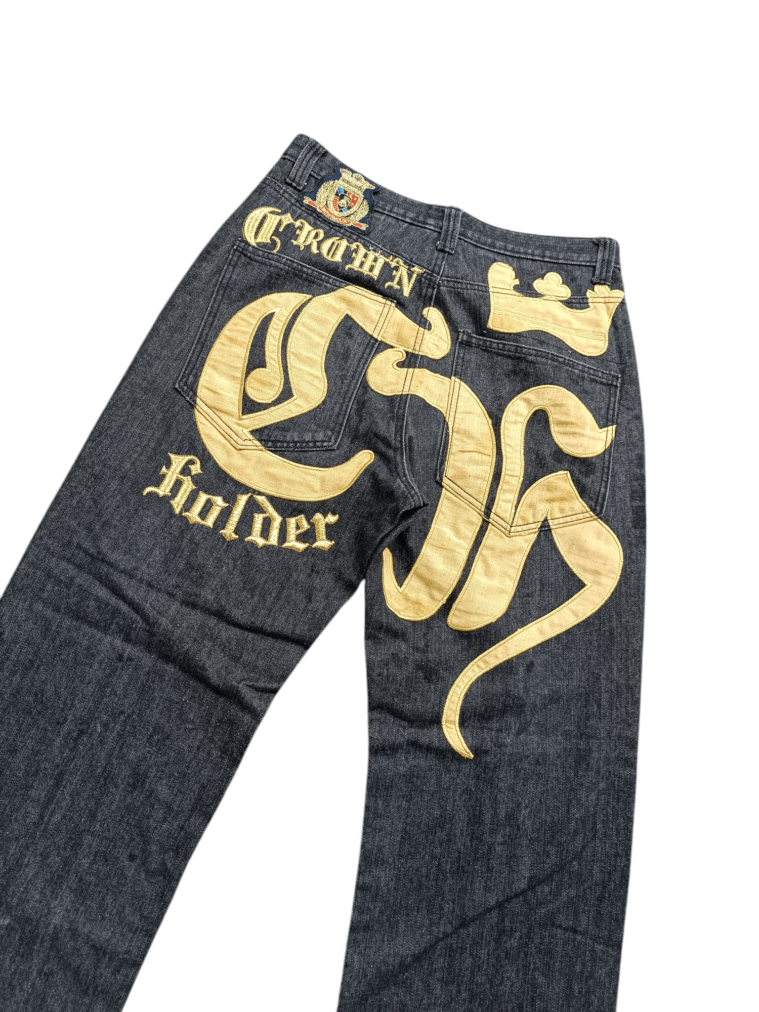 Affliction Crown Holder Gold Embroidered Baggy Y2K Wide Leg Denim E185 Size US 30 / EU 46 - 9 Thumbnail