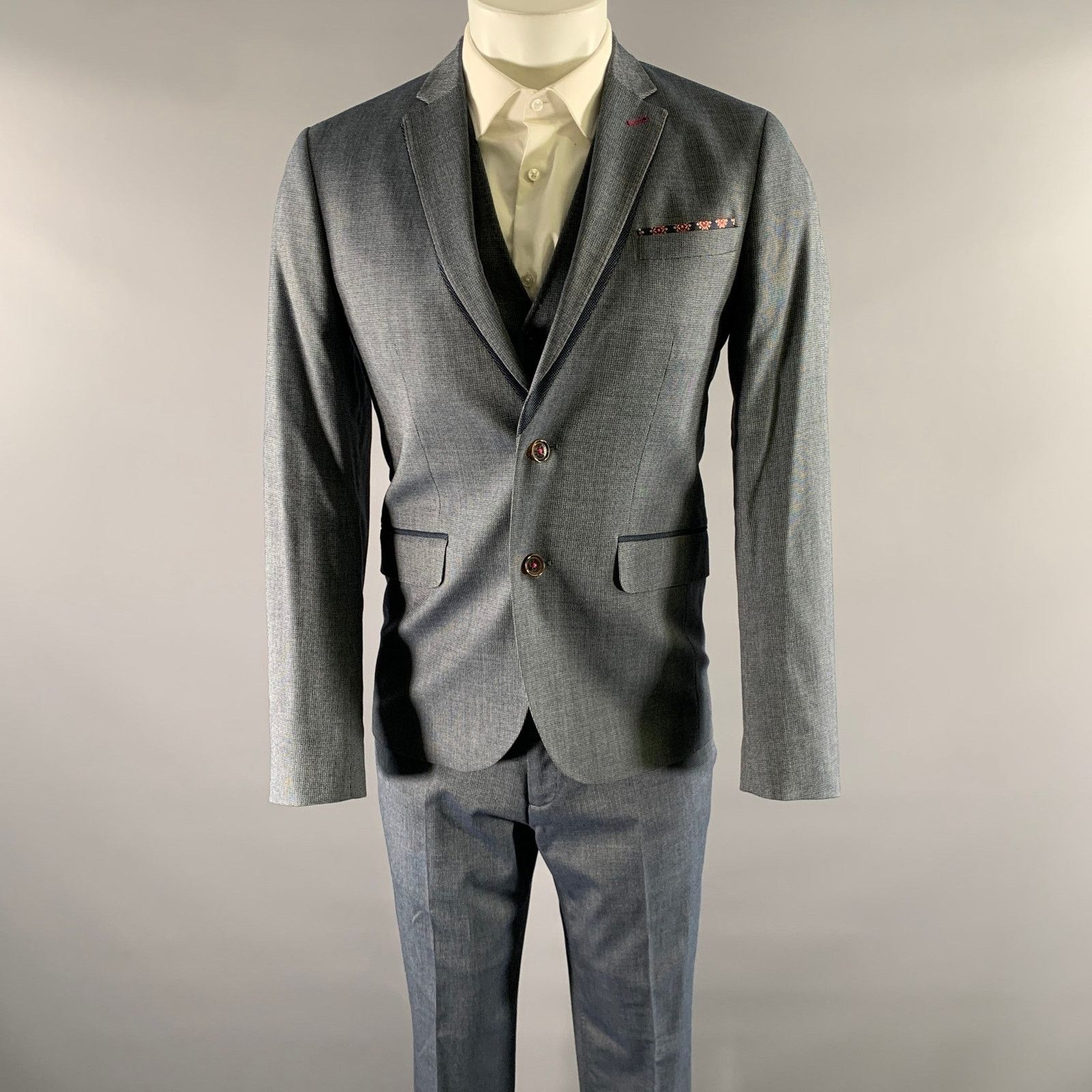 Ted Baker TED BAKER Navy Grey Nailhead Viscose Polyester Blend Suit Size 36R - 1 Thumbnail
