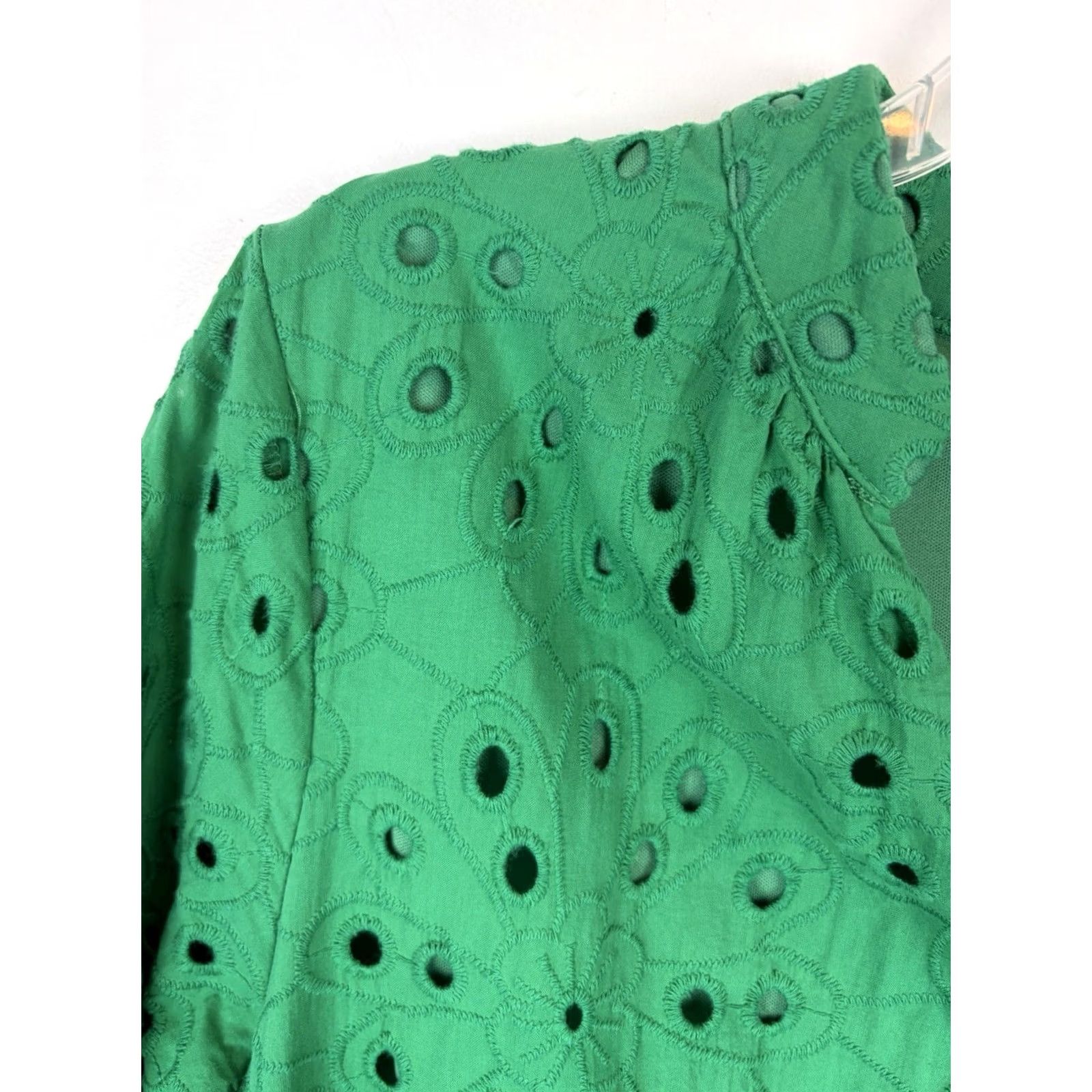 Vintage Kelly Green Eyelet Shift Dress Womens Large Lined Belted Short Sleeve Round Neck Knee Length Dress RN Studio Office Casual Career Size L / US 10 / IT 46 - 5 Thumbnail
