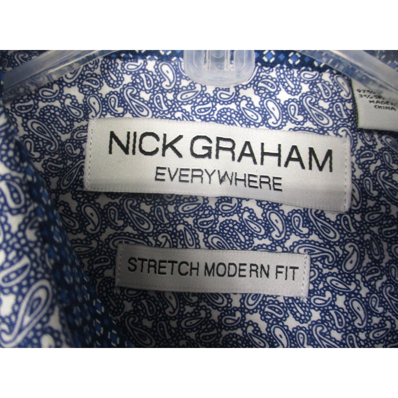 Vintage Nick Graham Shirt Mens Large Blue Paisley Stretch Modern Fit Button Long Sleeve Size US L / EU 52-54 / 3 - 3 Thumbnail