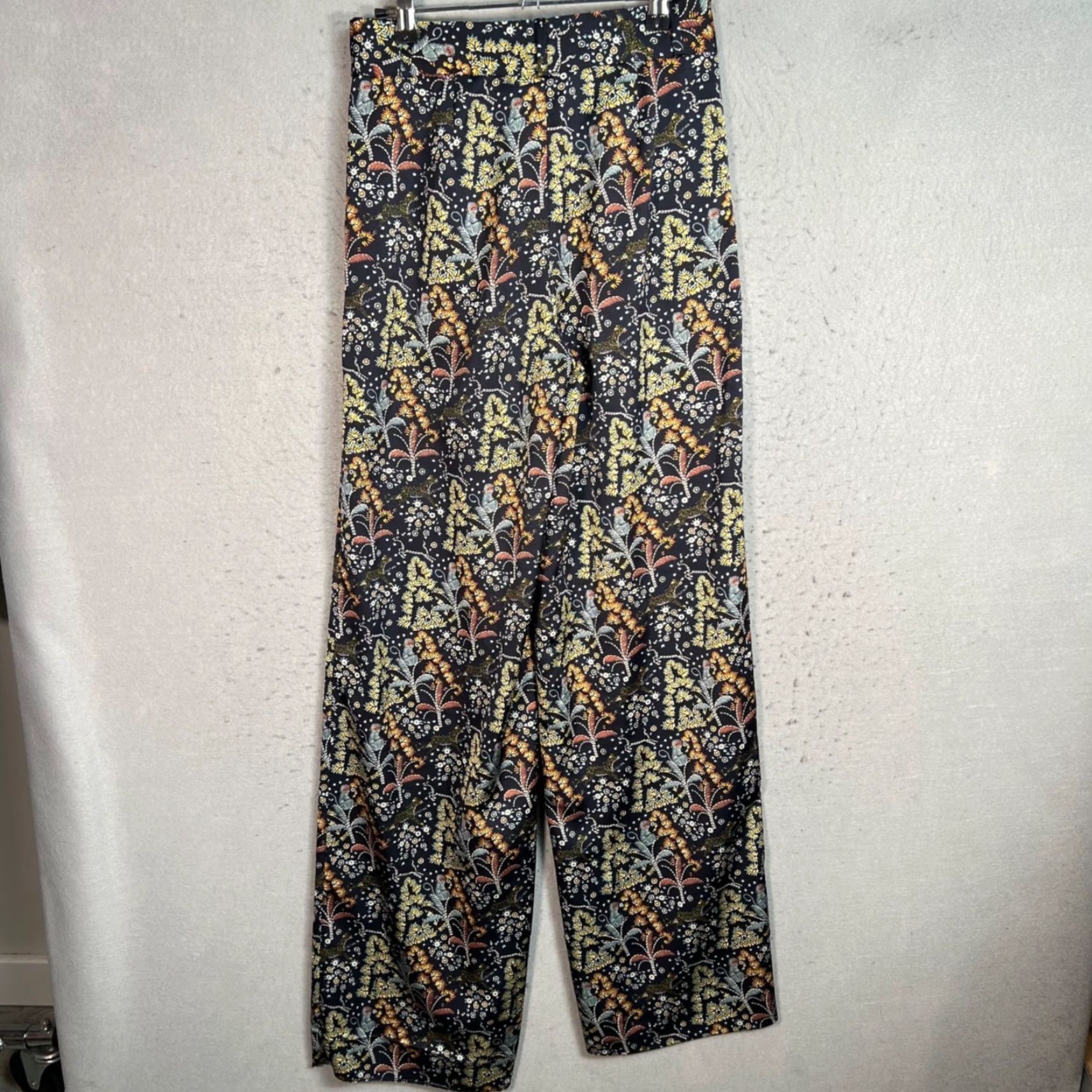 J.Crew J. Crew Point Sur Womens Small Floral Wide-Leg Pants Black Multicolor Size 28" / US 6 / IT 42 - 2 Thumbnail